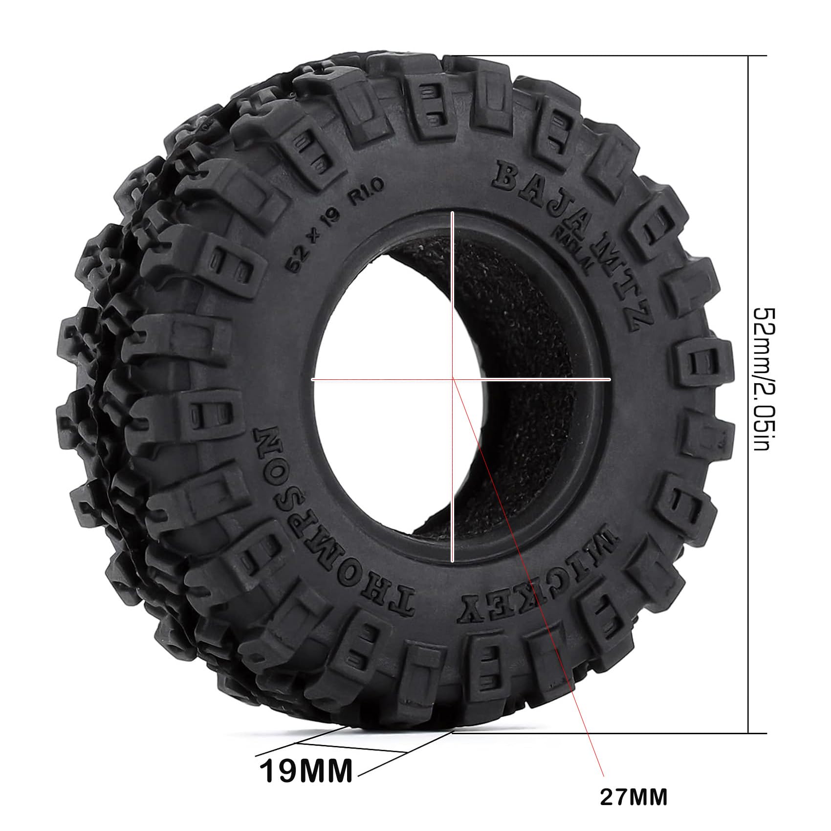 KINGCOO 4PCS 1.0" Rubber Tyre All Terrain RC Crawler Car Wheel Tires für 1/18 1/24 RC Rock Crawler Auto für Axial AX24 SCX24 FMS FCX24 FCX18 TRX4M Enduro24 Upgrade Parts (52x19MM-B) - Image 4