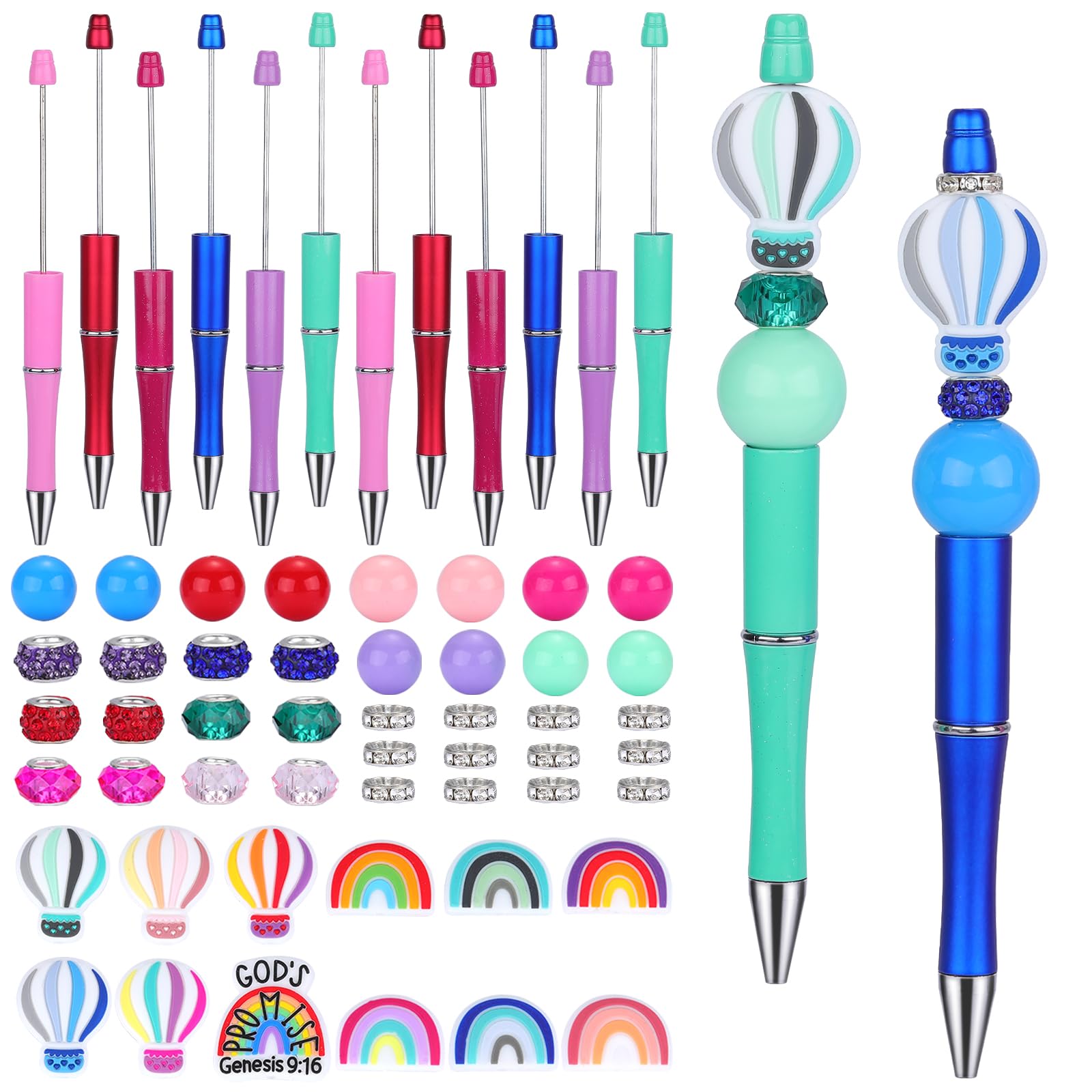 Kit 12 Penne Fai Da Te Con Perline In Silicone E Plastica - Serie Rosa, Cartoni Animati E Tanti Colori - Idee Regalo Creative Per Ufficio E Scuola