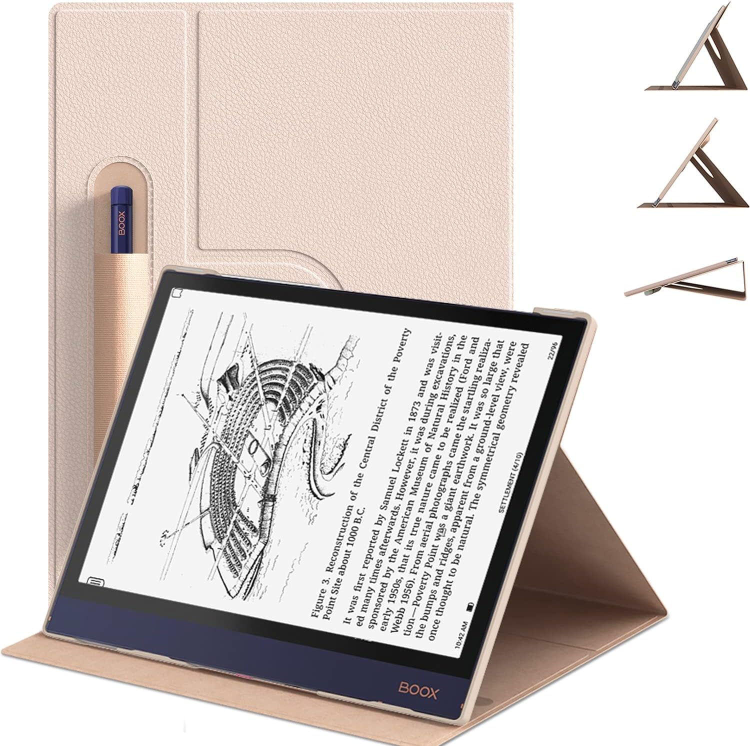 E NET-CASE Book Folio Case for Boox Note Air 2/Air 2 Plus Tablet 10.3" - Lightweight Smart Case with Pencil Holder (Rose Gold)