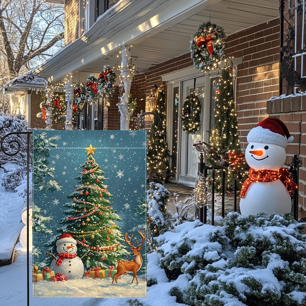 Winter Snowman Snowflake Garden Flag 12x18 Inch Double Sided Reindeer Christmas Tree Yard Outdoor Flag House Holiday Outside Decoration - Image 9