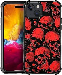 Capa para iPhone 15, proteção à prova de choque para homens mulheres antiderrapante para iPhone 15 estilo mangá de terror caveira vermelha padrão louco