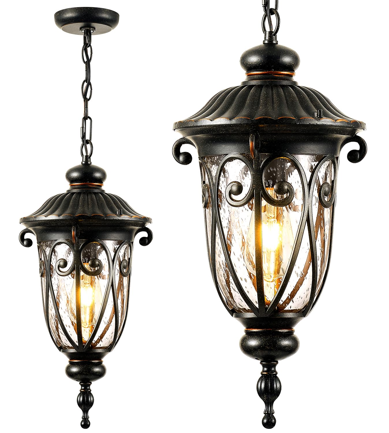 VIANIS Large Outdoor Pendant Light, Vintage Outdoor Chandelier, Farmhouse Waterproof Outdoor Hanging Lights with Seed Glass, Outdoor Ceiling Lights for Porch, House, Garden, Doorway, Anti-Rust