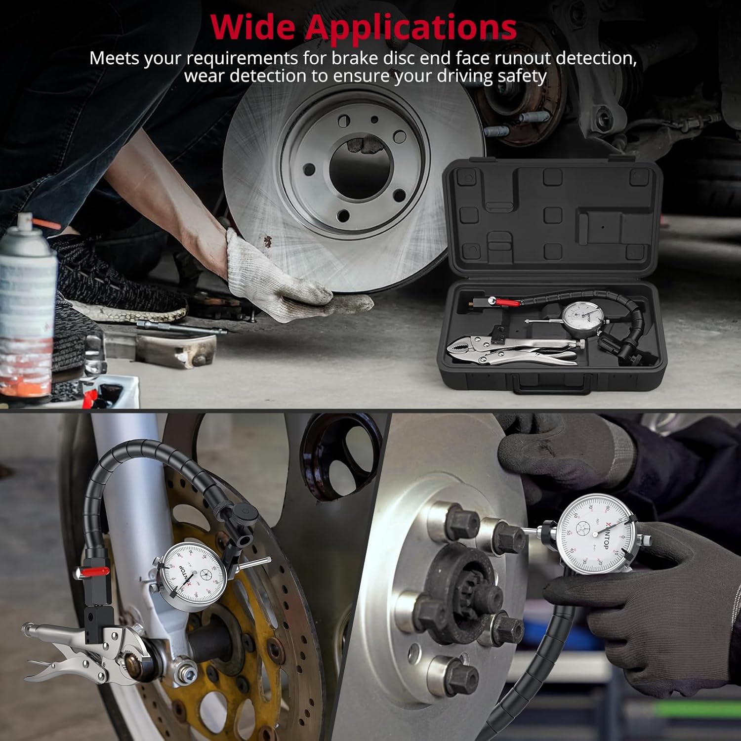 0-1/0.001" Runout Gauge Set Dial Disc and Rotor/Ball Joint Gauge Dial Indicator with 13.77" Flexible Arm and 7" Locking Plier Disc Brake Rotor Gauge Set for Automotive Mechanical Industrial