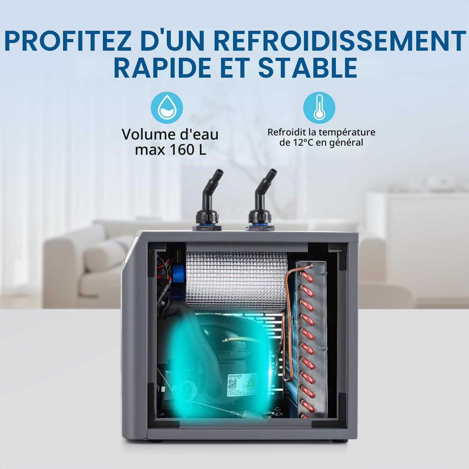 BAOSHISHAN Refroidisseur d'aquarium 160 L, 20‑26 °C | Écran tactile, panneau latéral amovible pratique, pour axolotls/coraux/hydroponie intérieure, eau douce et eau de mer