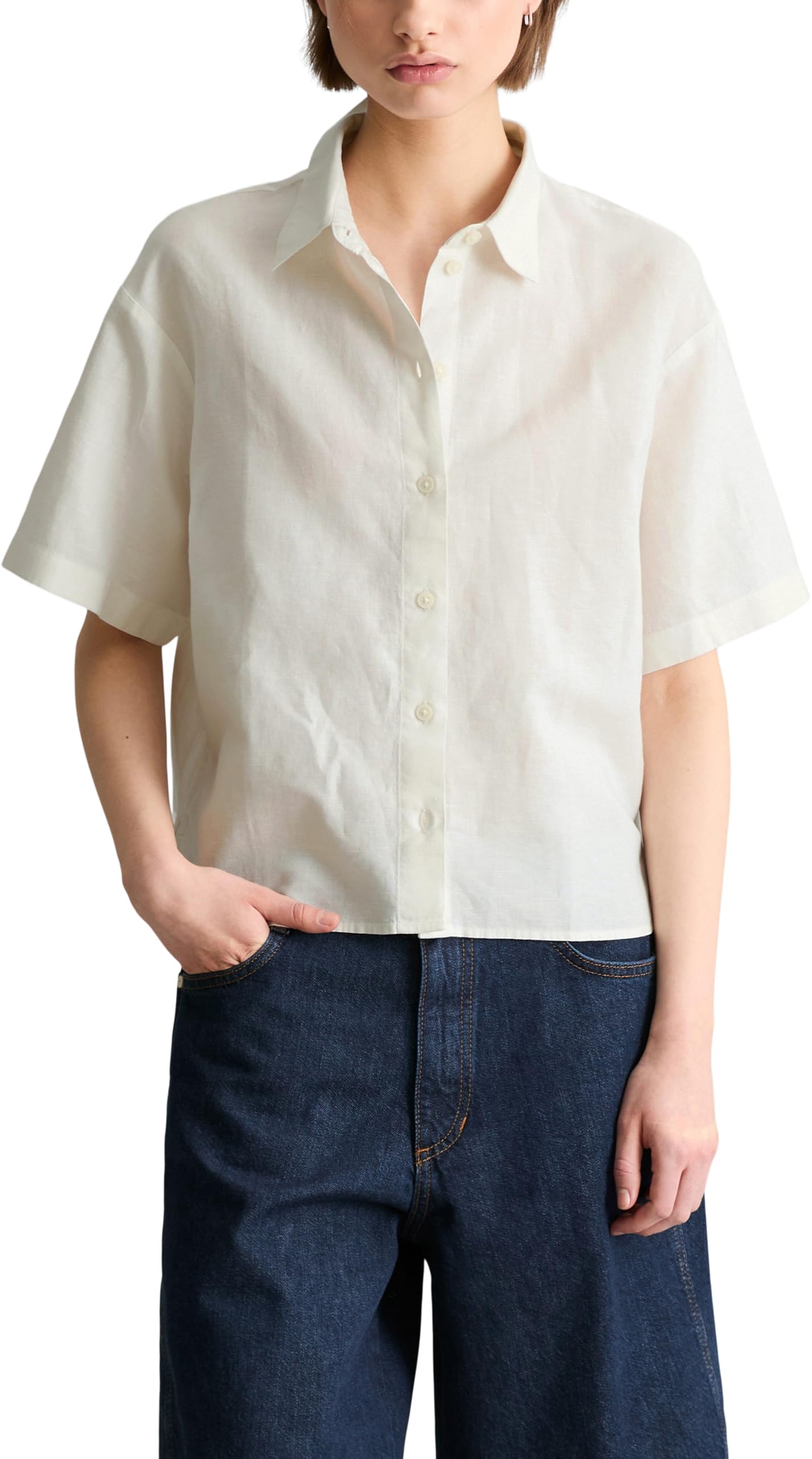 Marc OߴPolo Denim Damen Kurzarmhemd mit Kentkragen Relaxed Fit