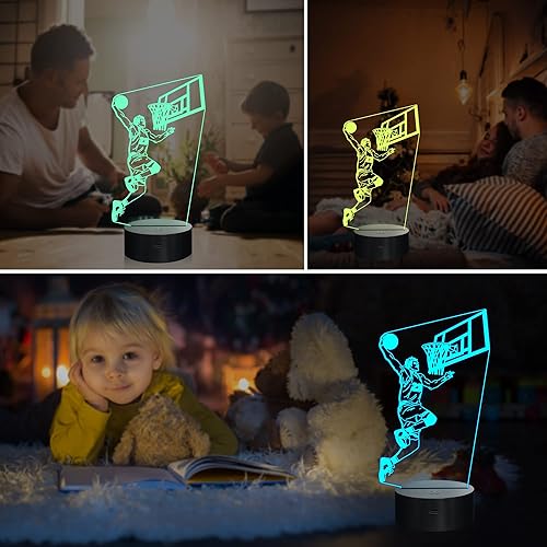 Miniatura 4 de Ammonite Luz nocturna 3D de jugador de baloncesto, lámpara de noche LED para niños, 16 colores cambiantes con control remoto y función de