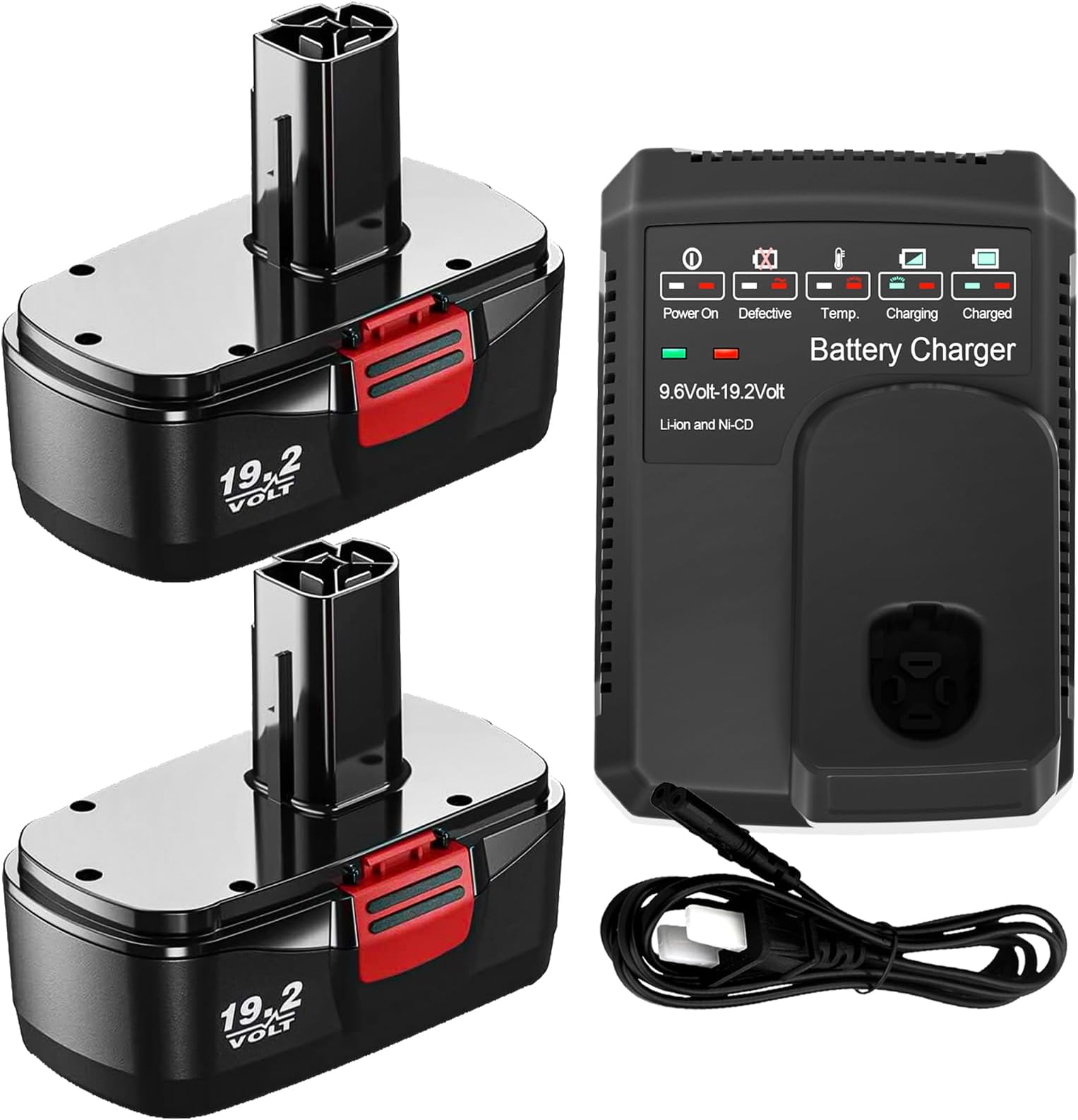2 Pack 4500mAh Replacement for Craftsman 19.2 Volt Battery 130279005 130279003 130279017 and Battery Charger for Craftsman 9.6V-19.2 Volt Lithium-ion & Ni-MH Battery