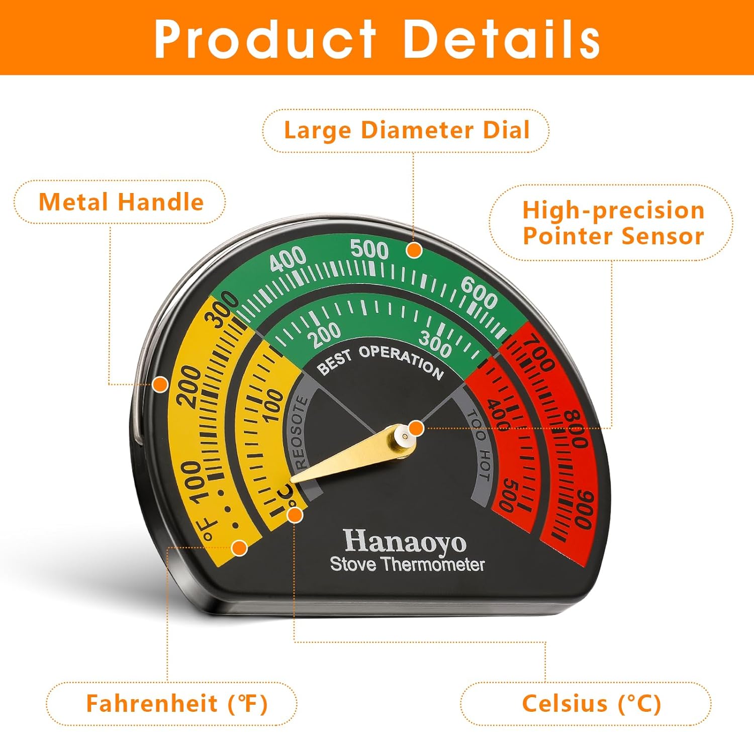 Wood Stove Thermometer with Large Dial, Magnetic Stove Pipe Thermometer for Wood, Gas, and Pellet Stoves (2 Pieces) - Image 5