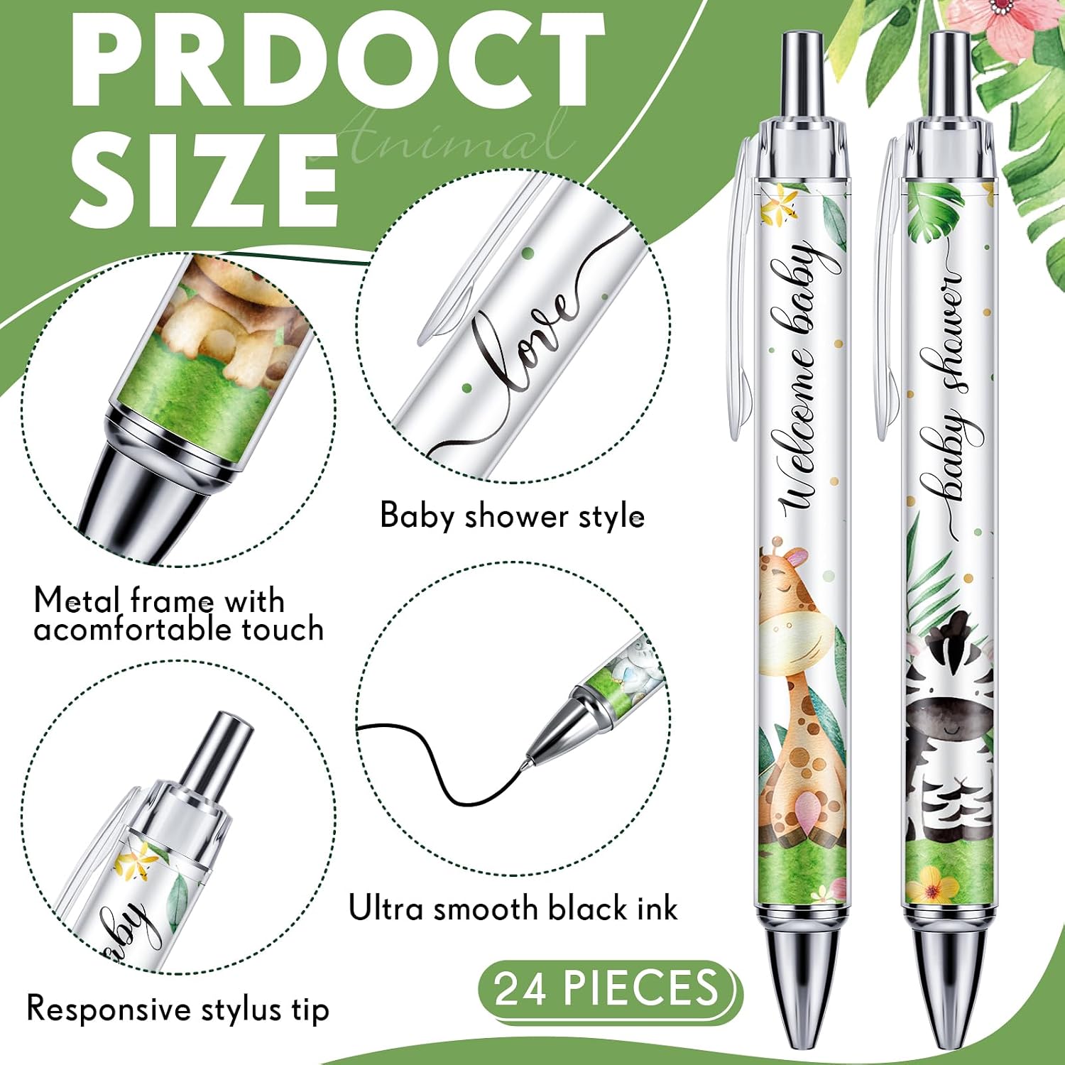 Chuangdi 24 Pcs Animal Baby Shower Pens for Party Favor, Black Ink image 2