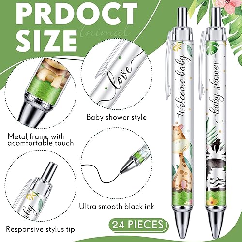 Miniatura 2 de Chuangdi 24 bolígrafos de animales para baby shower, bolígrafos retráctiles a granel, tinta negra con regalos para invitados, suministros escolares