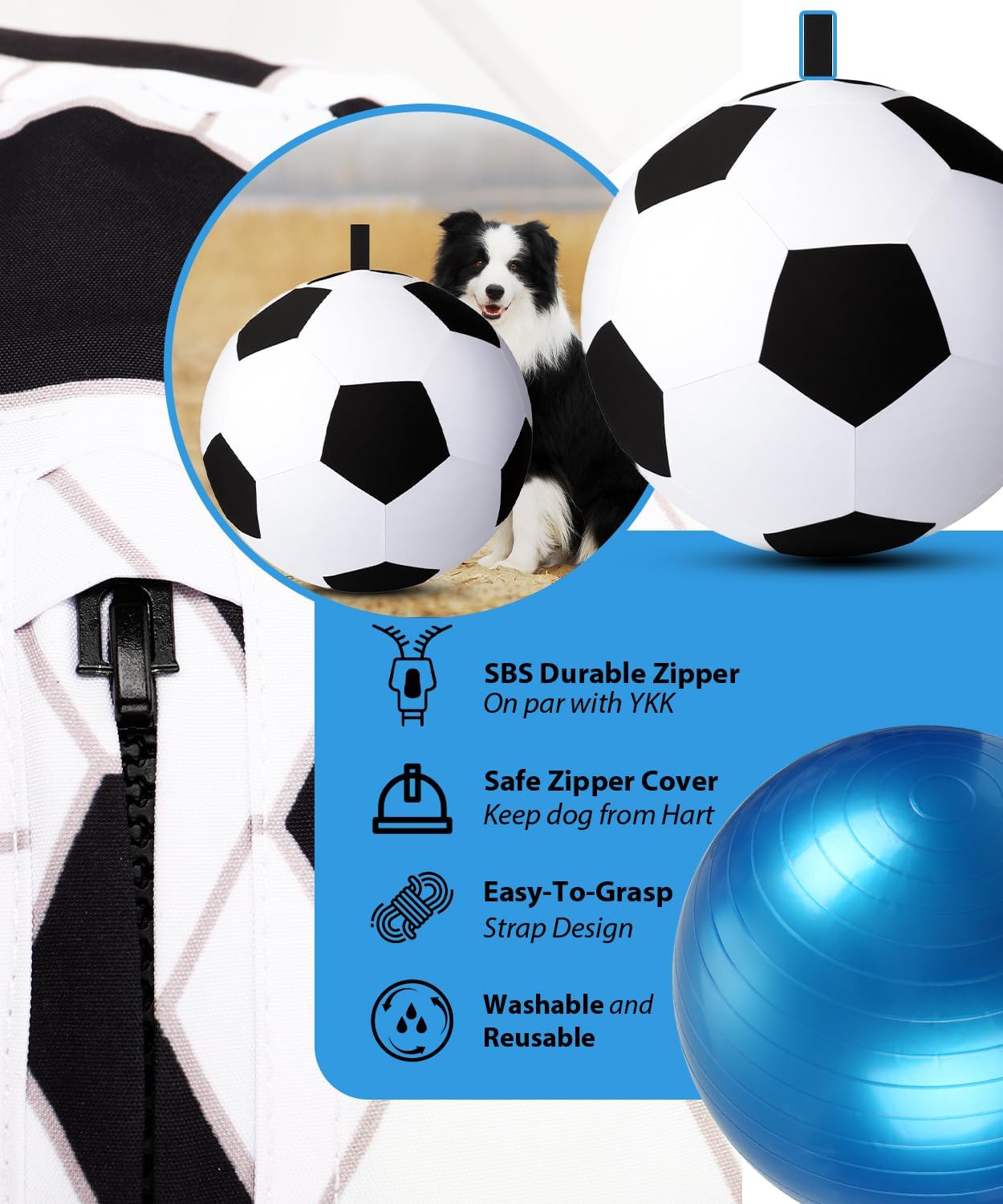Herding Ball for Dogs - 25" Giant Dog Herding Balls for Australian Shepherd,Cattle,Border Collie Medium Large Dogs, Durable Soccer Cover with Strap Dog Ball Toy for Outdoor Chase/Train/Exercise