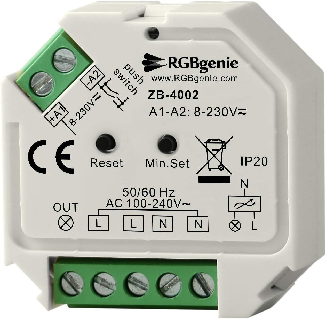 Zigbee Micro Controller with Momentary Switch Input - Single Channel Trailing Edge Dimmer 200 Watts RGBgenie ZB-4002