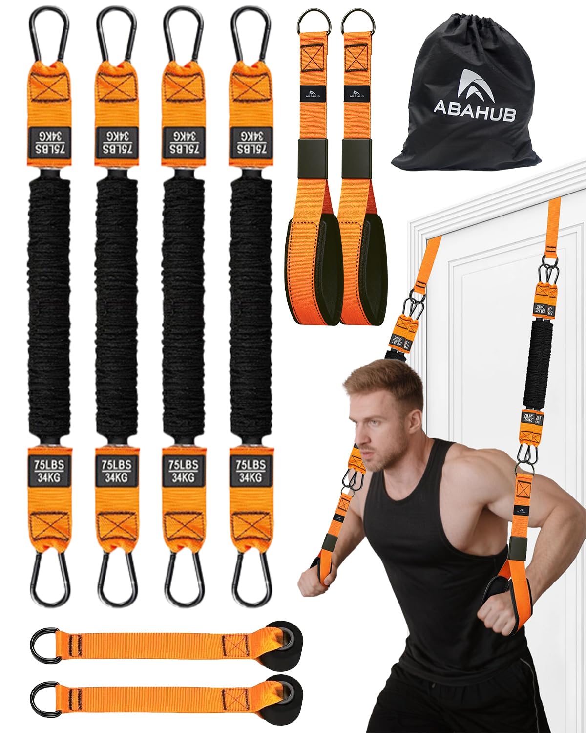 Abahub Set di Bande per Tricipiti con Ancoraggi Porta Regolabile, Banda Tricipiti per Fitness Casa, Allenamento Braccia e Esercizi Forza, Include Maniglie e Borsa, Principianti Home