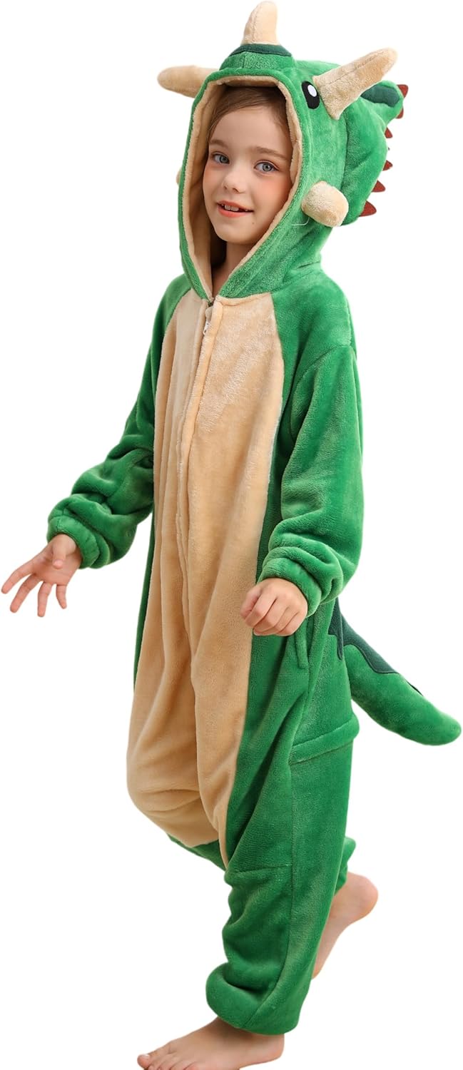 CuteOn Pentaceratops Onesie Kids Animal Pajamas for Girls Boys Halloween Christmas Costume Unisex Cosplay Sleepwear for 4-12Y