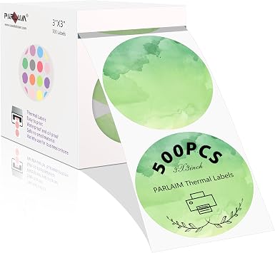 PARLAIM 3 Inch Thermal Labels,Watercolor Labels for Thermal Printer,Circle Thermal Stickers Labels for Inventory,500PCS Round Color Coding Label with Perforation,Package Decoration Green Watercolor