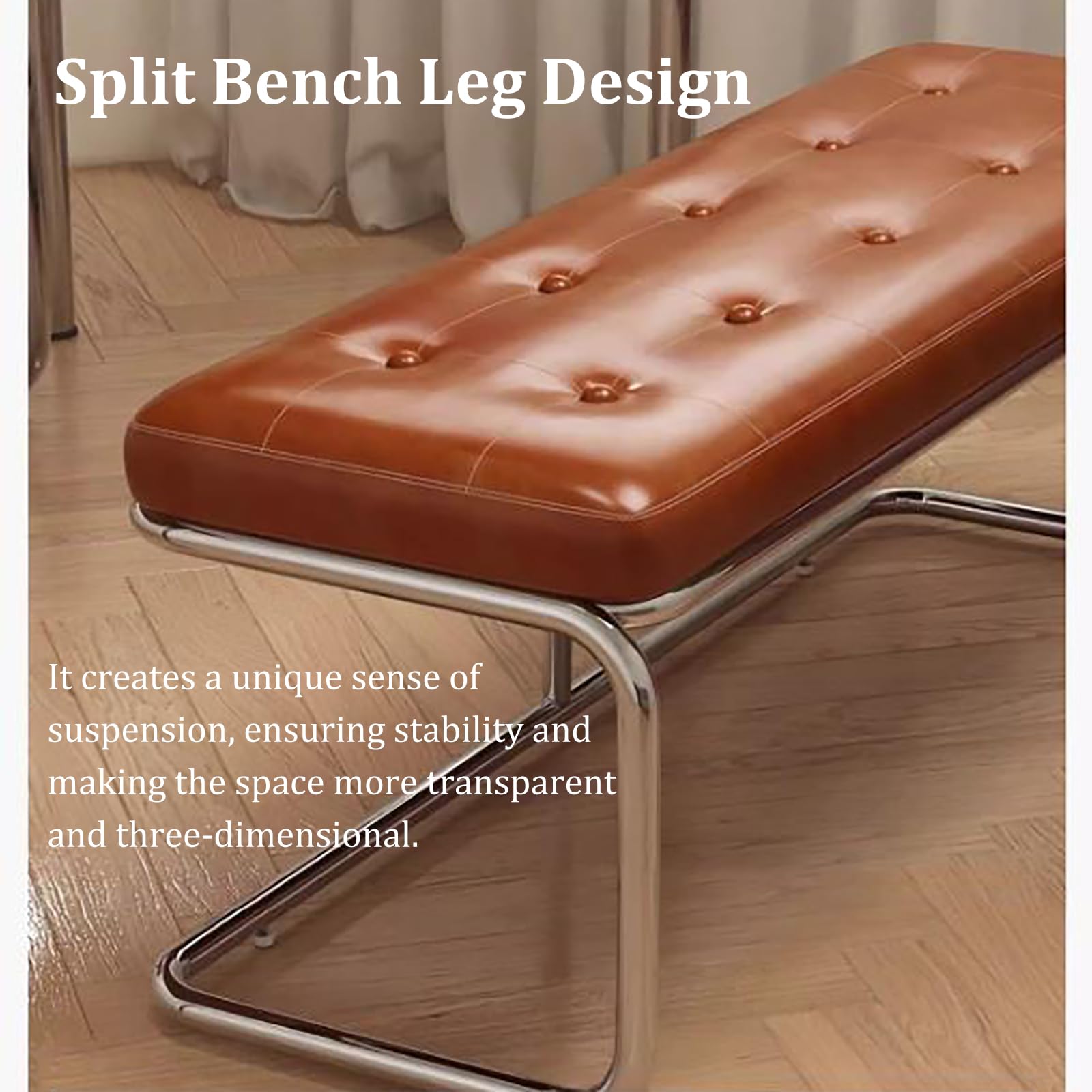 Ce Banc de Pied de lit rétro en métal Multifonctionnel, avec Coussins en Cuir et Repose-Pieds antidérapant, est idéal pour Le Salon, Le Couloir, Le Dressing ou Le Rangement (Largeur 140 cm).