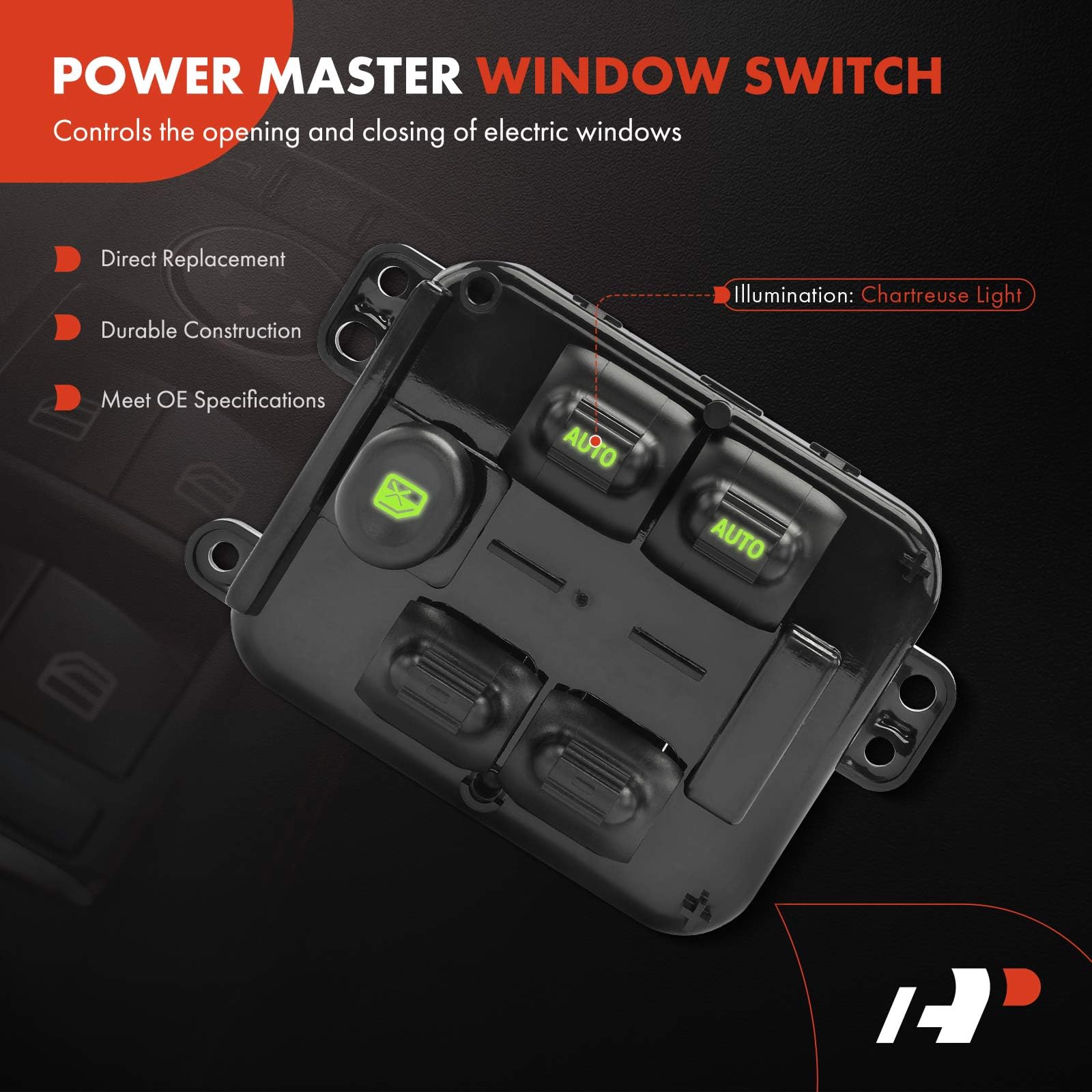 A-Premium Interruttore alzacristallo Master Power compatibile con Jeep KJ Series Liberty 2004, lato conducente anteriore sinistro, ricambio # 56010677AA, 56010677AB