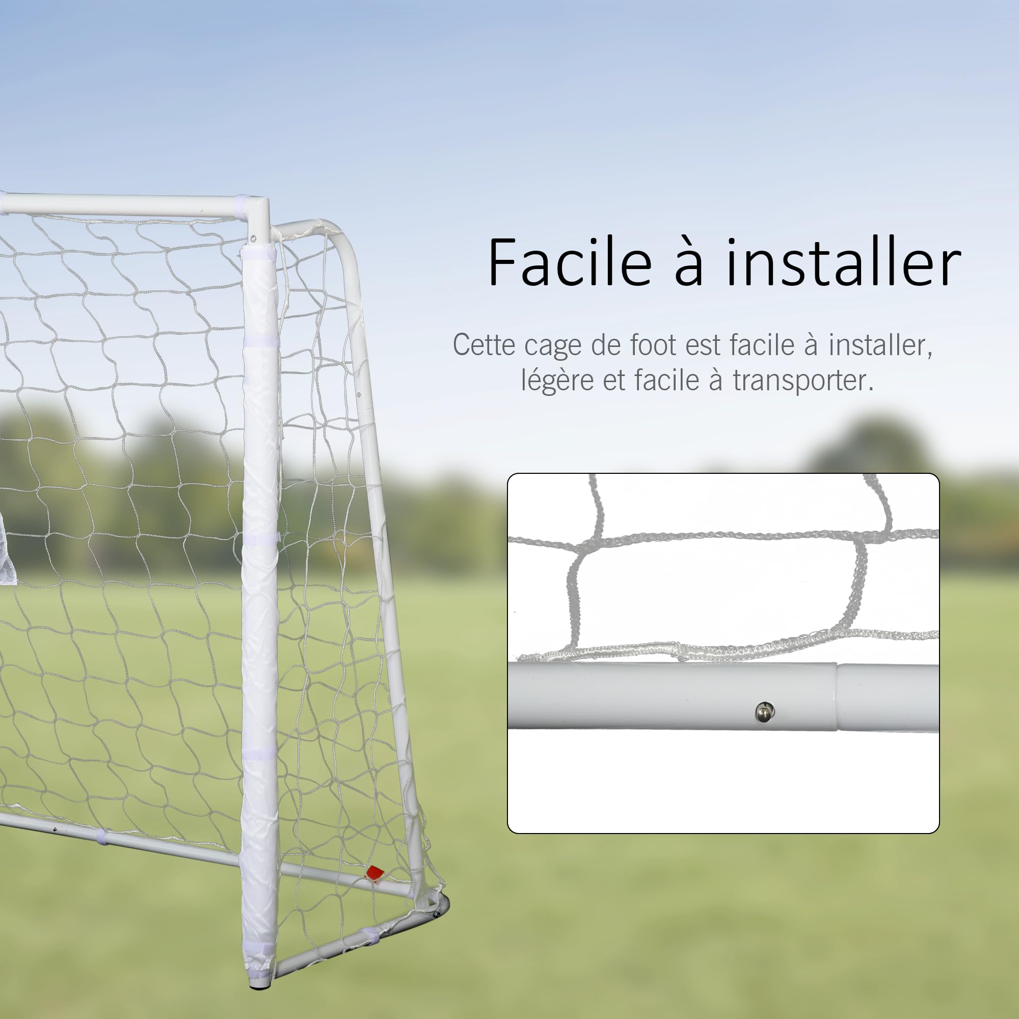 HOMCOM Lot de 2 Buts de Football Châssis Métal 186L x 62l x 123H cm Blanc