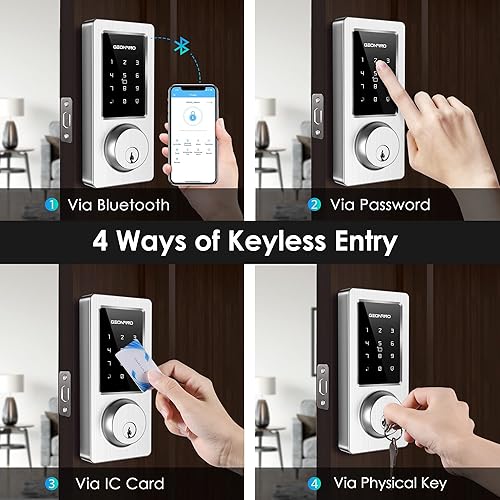 Miniatura 3 de Keyless Entry Door Lock, Smart Deadbolt Lock with Bluetooth App, Electronic Keypad, IC Card, Spare Keys, Security Waterproof Smart Lock Easy Install