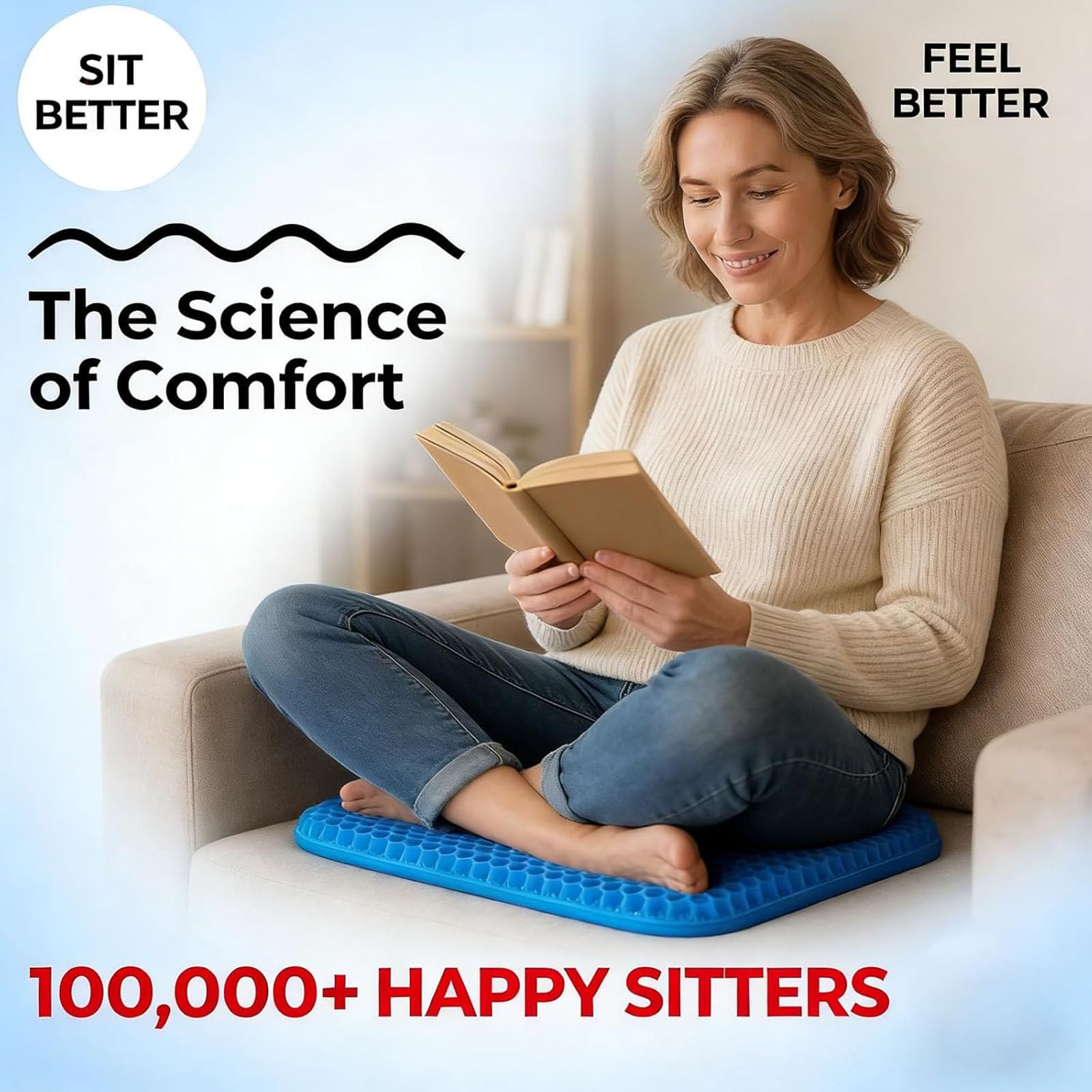 Cojín de asiento de gel para mayor comodidad y apoyo, diseño de panal transpirable, funda antideslizante, ideal para juegos, oficina, coche y silla de ruedas