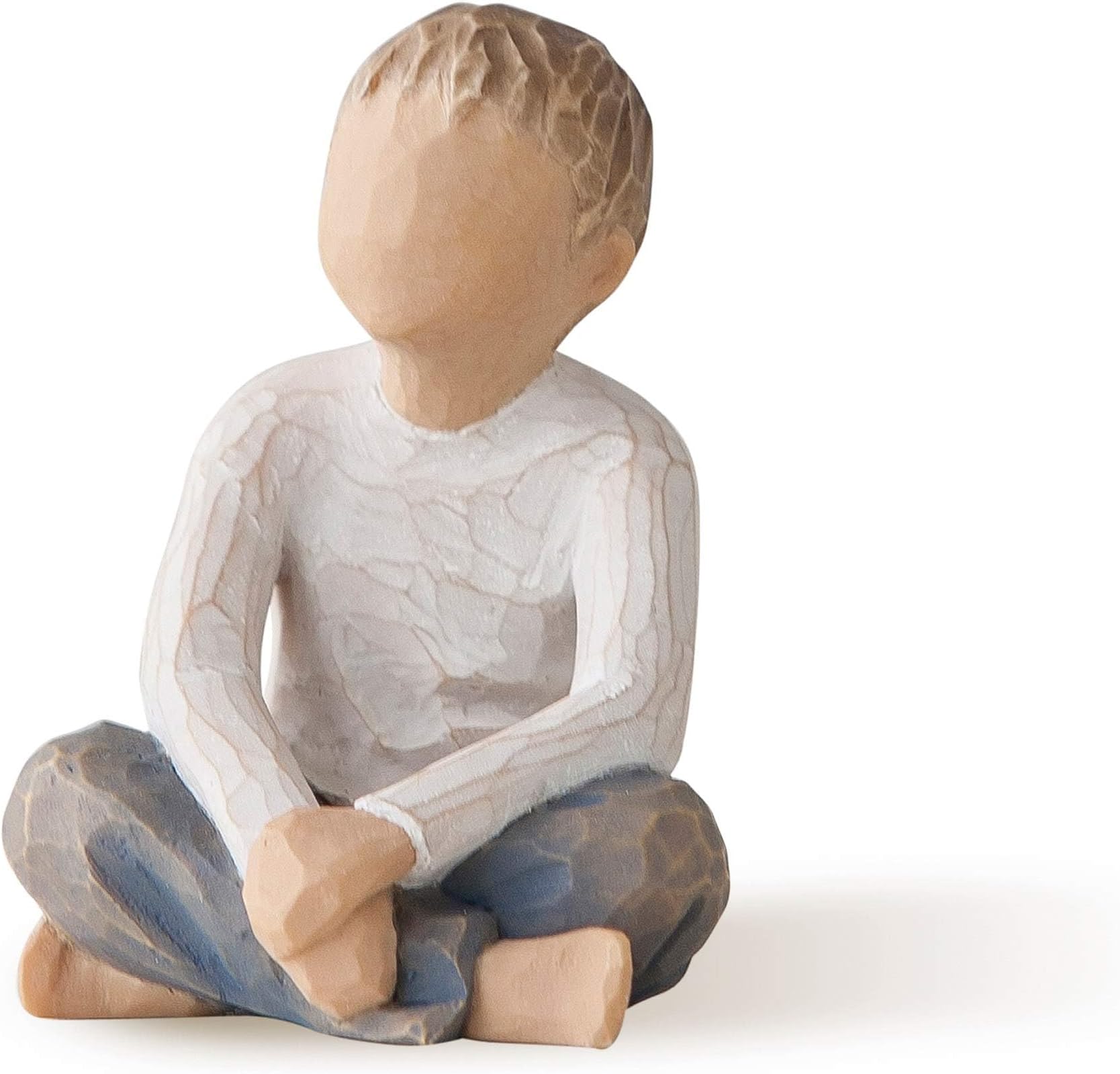 Willow Tree Imaginative Child, Nurtured by Your Loving Care, Seated Boy Figure in Blue Jeans, Works Well in Groupings That Reflect Family Relationships, Sculpted Hand-Painted Figure