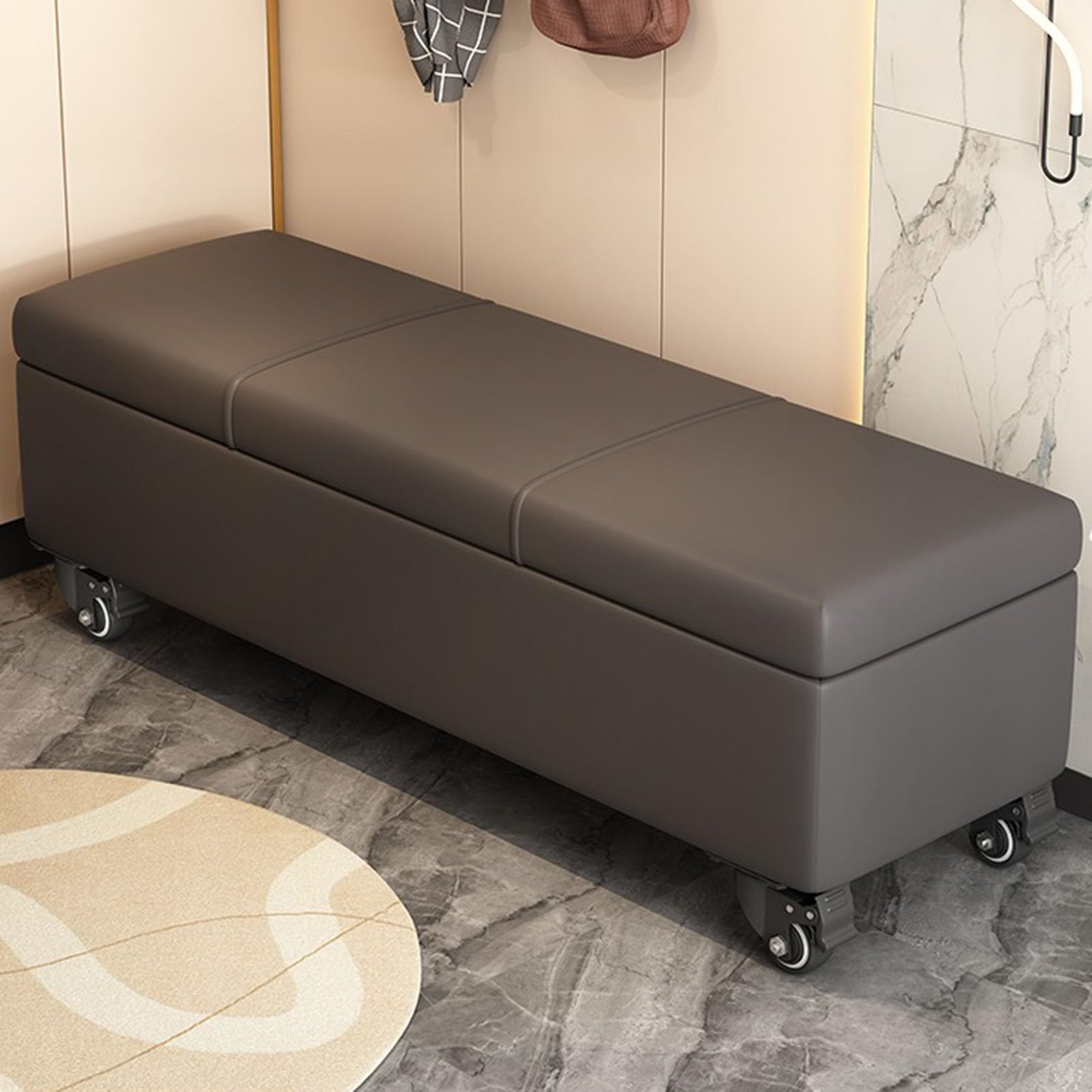 FCXWEVR Leather Sto Ottoman Upholstet for Bedroom Slish Shoe Changing Stool with Hidden Sto for Entryway Functal Home Fur.