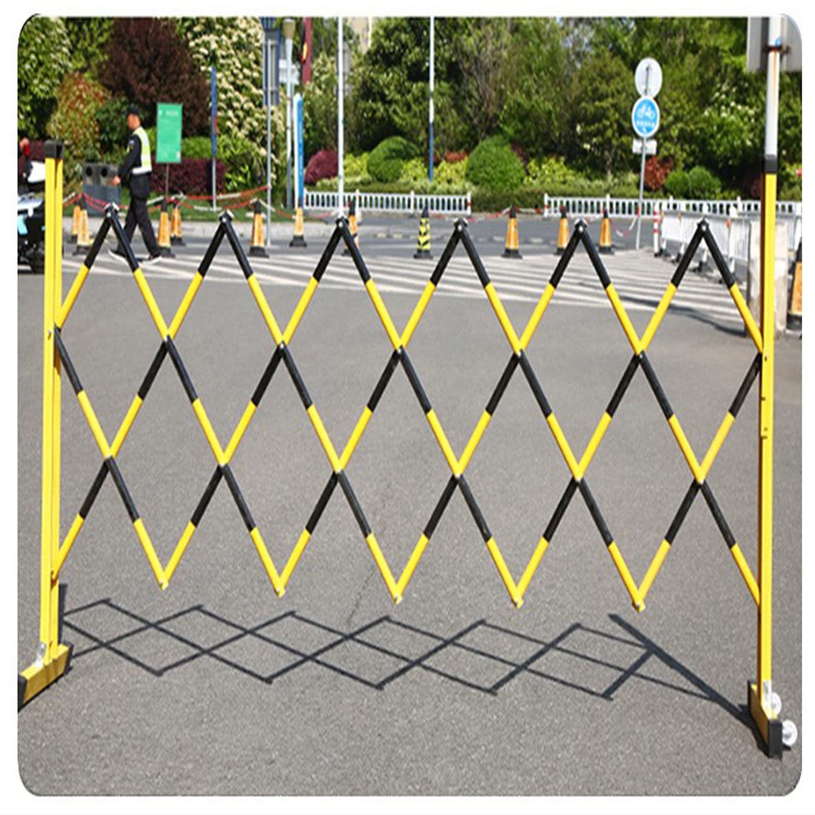 WQPMNYG Security Barrier,Portable Barricade Safety Fence - 1.2x3m Traffic Barrier with Wheels, Yellow Pedestrian Safety Guardrail for Construction Sites, Schools, Events, and Outdoor Use
