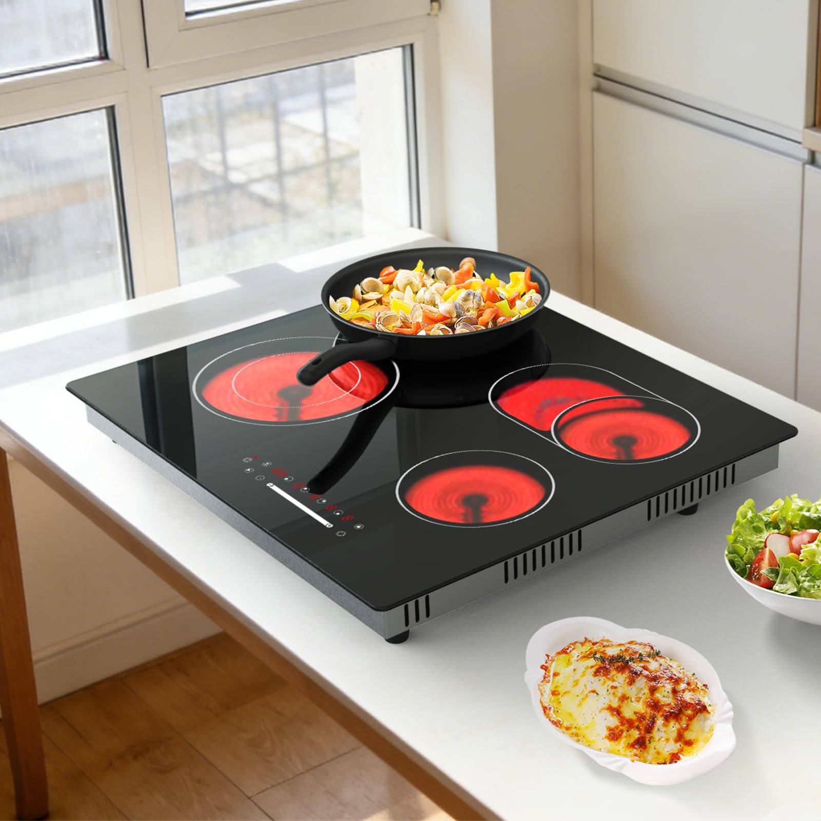 4-Zone Electric Ceramic Hob 6700W, Built-In Touch Control Cooktop, Universal Cookware Compatibility, Black Glass, Timer, Child Lock,Touch Control Electric Ceramic Cooktop — view 14