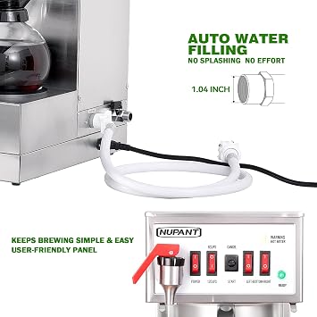 NUPANT 12 Cup Commercial Coffee Maker Auto Filling Drip Coffee Machine with 3 Carafes 3 Warmers, Filters, Stainless Steel Pour Over Coffee Brewer with Hot Water Dispenser for Restaurant Office Cafe