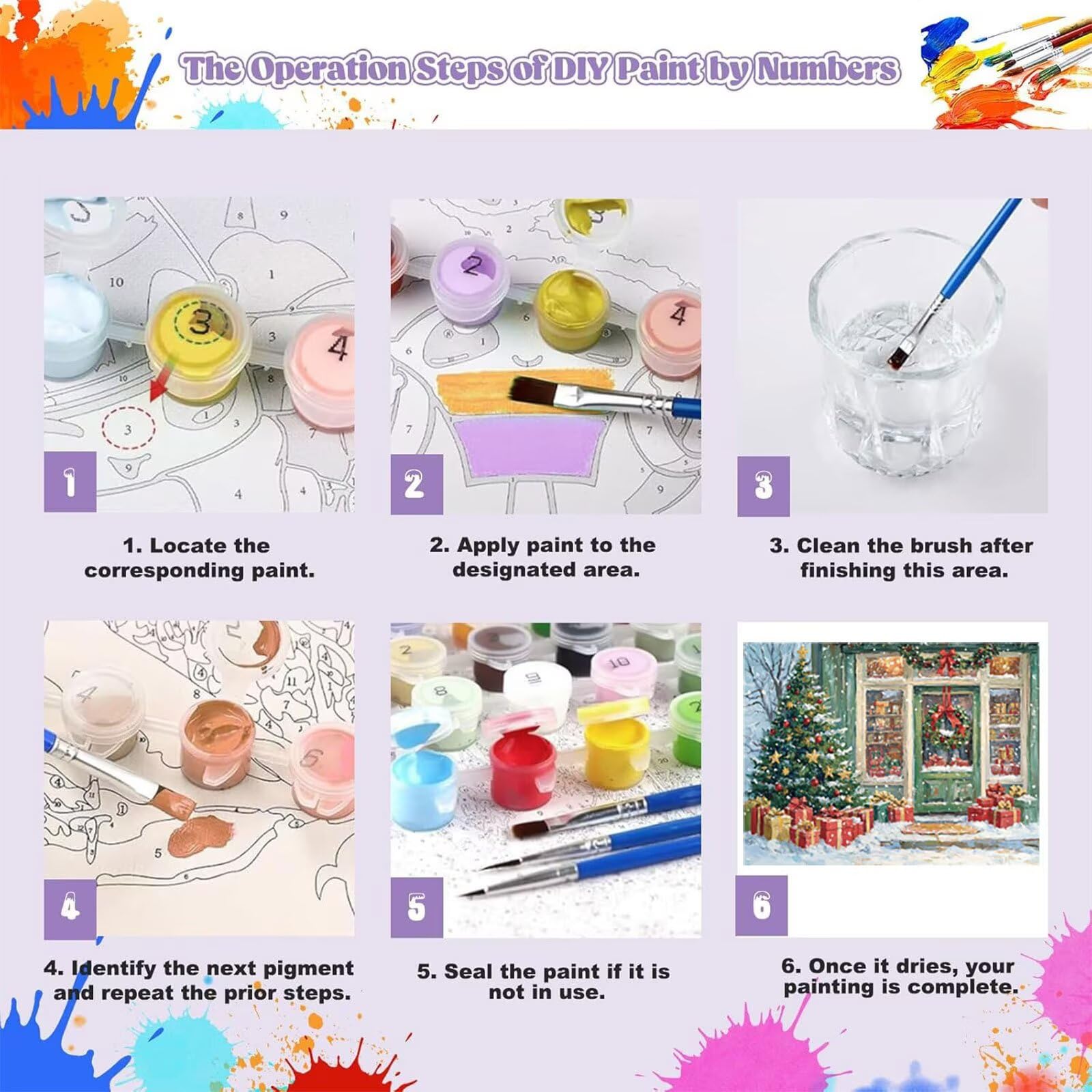 Peinture Numero Adulte NoëL Coloriage par Numero Adulte Cabine DIY Paint by Numbers, avec Pinceaux Peinture Loisir Creatif Enfant Numéro D'art Cadeau Femme, Pour Decoration Maison 60x80cm H - 551