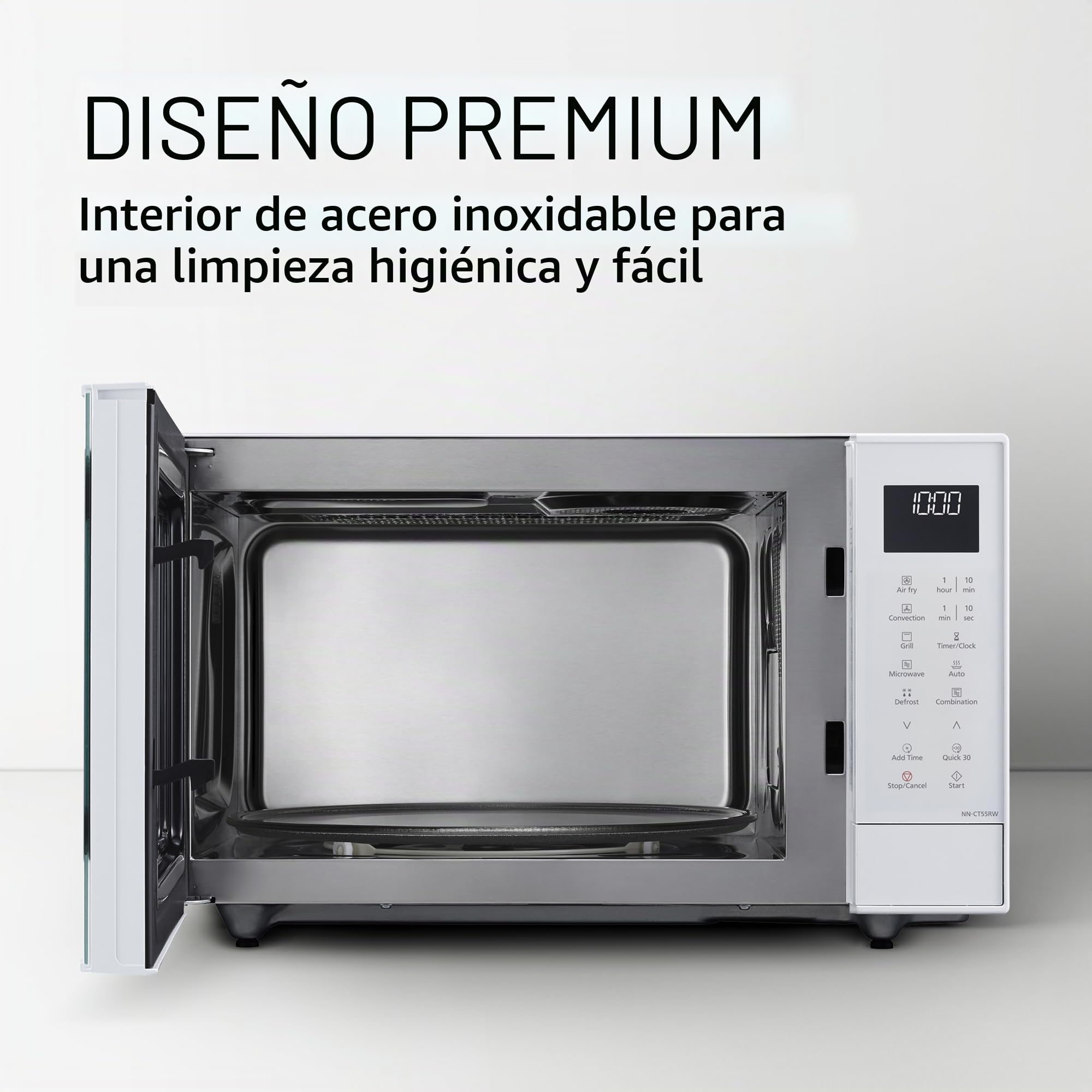 Panasonic NN-CT55RWEPG Horno Microondas Combinado 4 en 1 de 27 L con Freidora De Aire, Inverter de 1000 W, Grill de 1300 W, Convección, 19 Programas Automáticos, Blanco