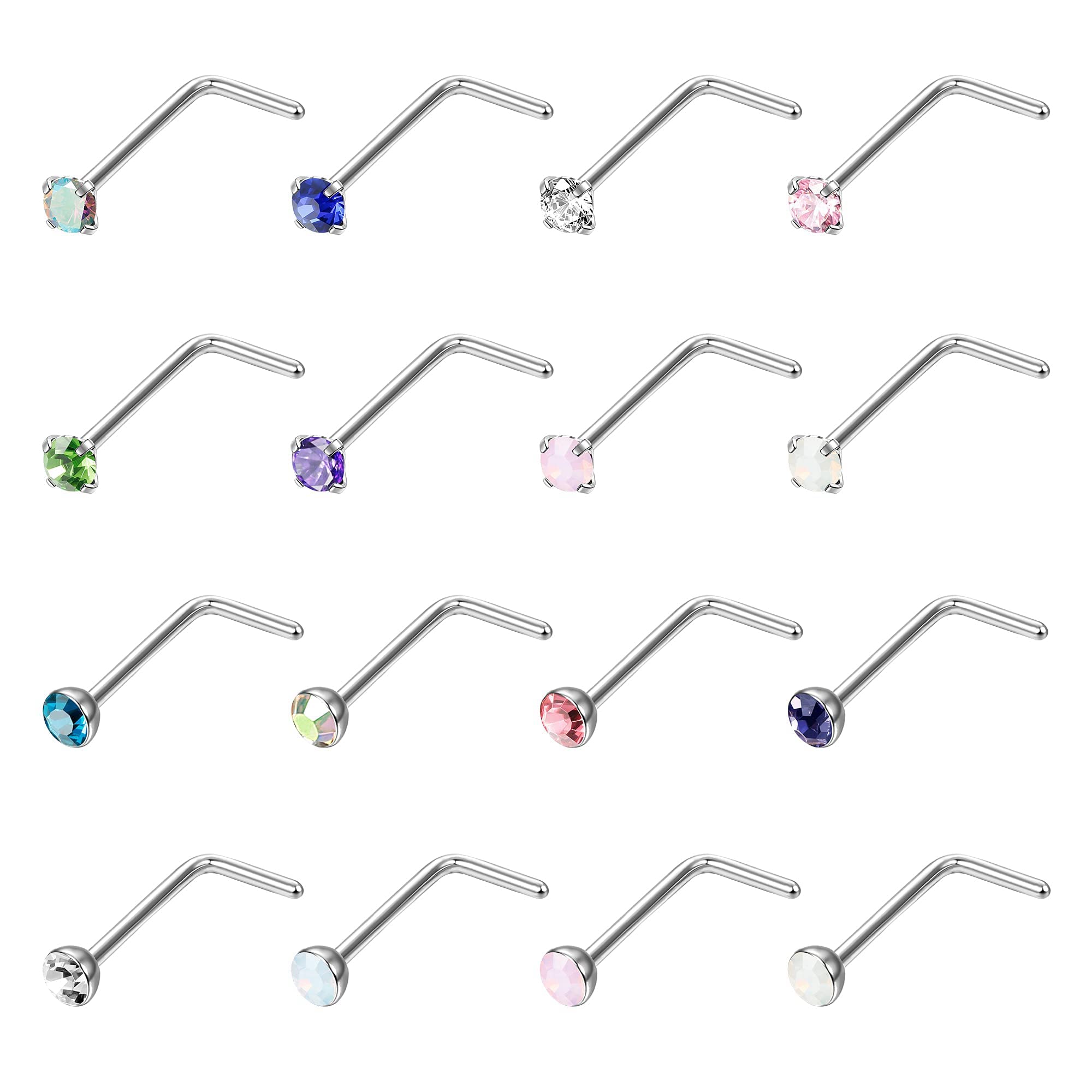 YADOCA16Pcs 20G Surgical Steel Nose Studs Nose Piercing for Women Men Nose Nostril L Shaped Nose Stud Piercing Jewelry