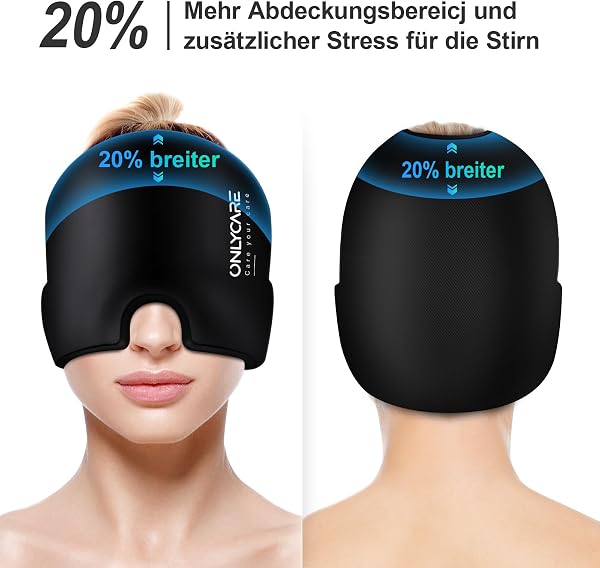 ONLYCARE Migräne Maske, Upgraded Migräne Kühlmaske Schlafmaske Kühlmütze Kühlhaube 360° Gel Surround kühlpads zur Linderung von Migräne, Kopfschmerzen, Druck - 4
