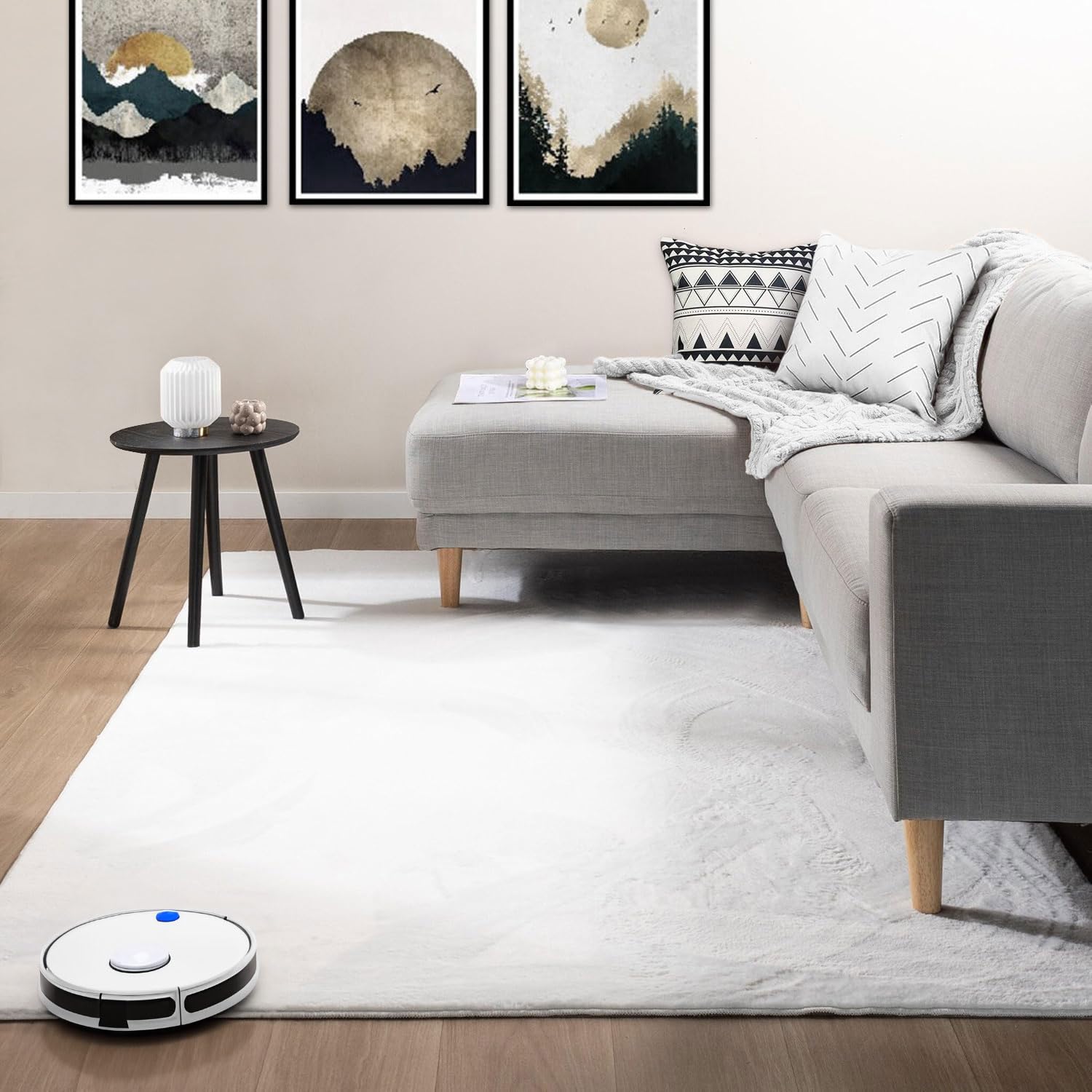VIMODA Teppich Wohnzimmer Schlafzimmer, Kurzflor, flauschig weich, rutschfest/Anti-Rutsch, waschbar bis 30°C, Felloptik, für Fußbodenheizung geeignet,Farbe:Creme;Maße:160x220 cm