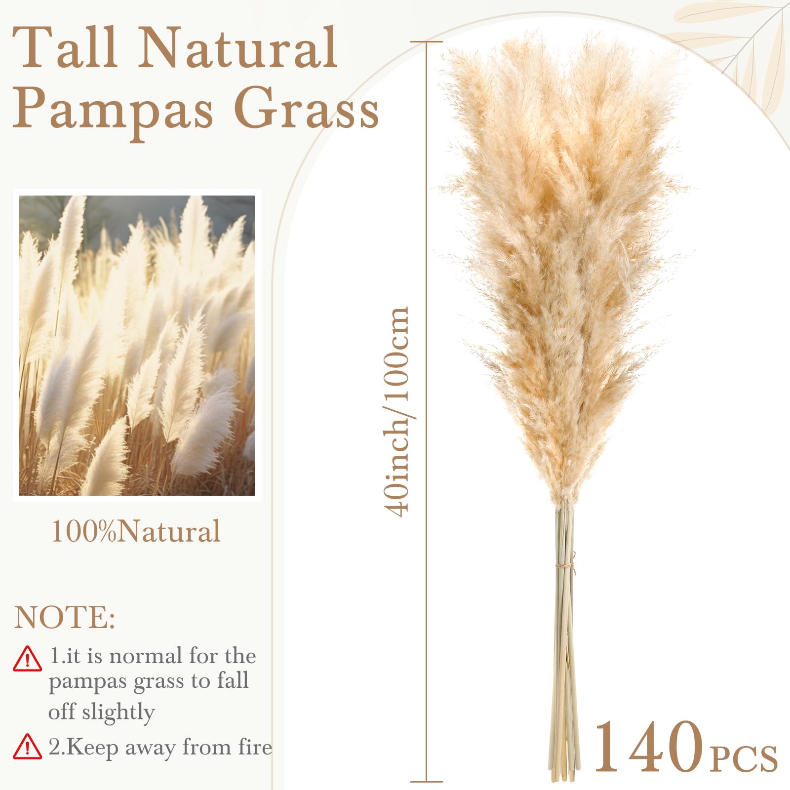 140 Stiele Getrocknetes Pampasgras Deko, Großes Pampasgras für hohe Bodenvase | Natürliche Beige Pampas Trockenblumenstrauß für Hochzeit Party Bauernhaus Boho Home Decor 40 Zoll