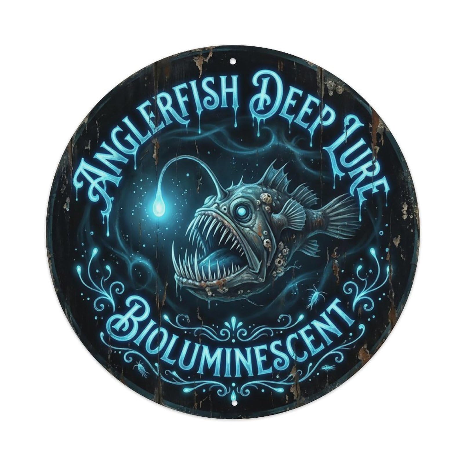 Odgynaw 8X8inch(20X20cm) Anglerfish Deep Lure Bioluminescent Metal Tin Sign