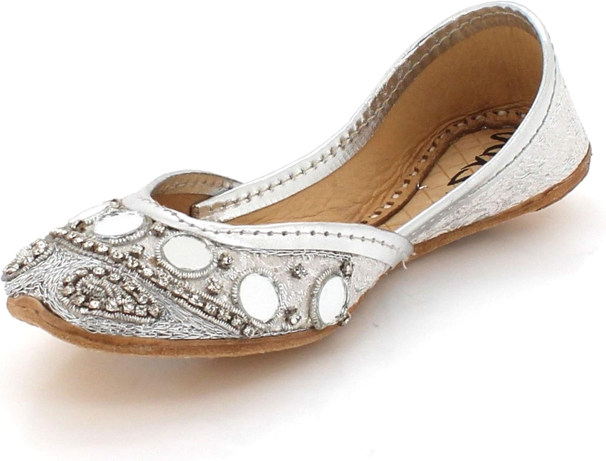 Rida London Kids Girls Sparkly Slip On Traditional Indian Casual Handmade Leather Flat Khussa Pumps Shoes Size