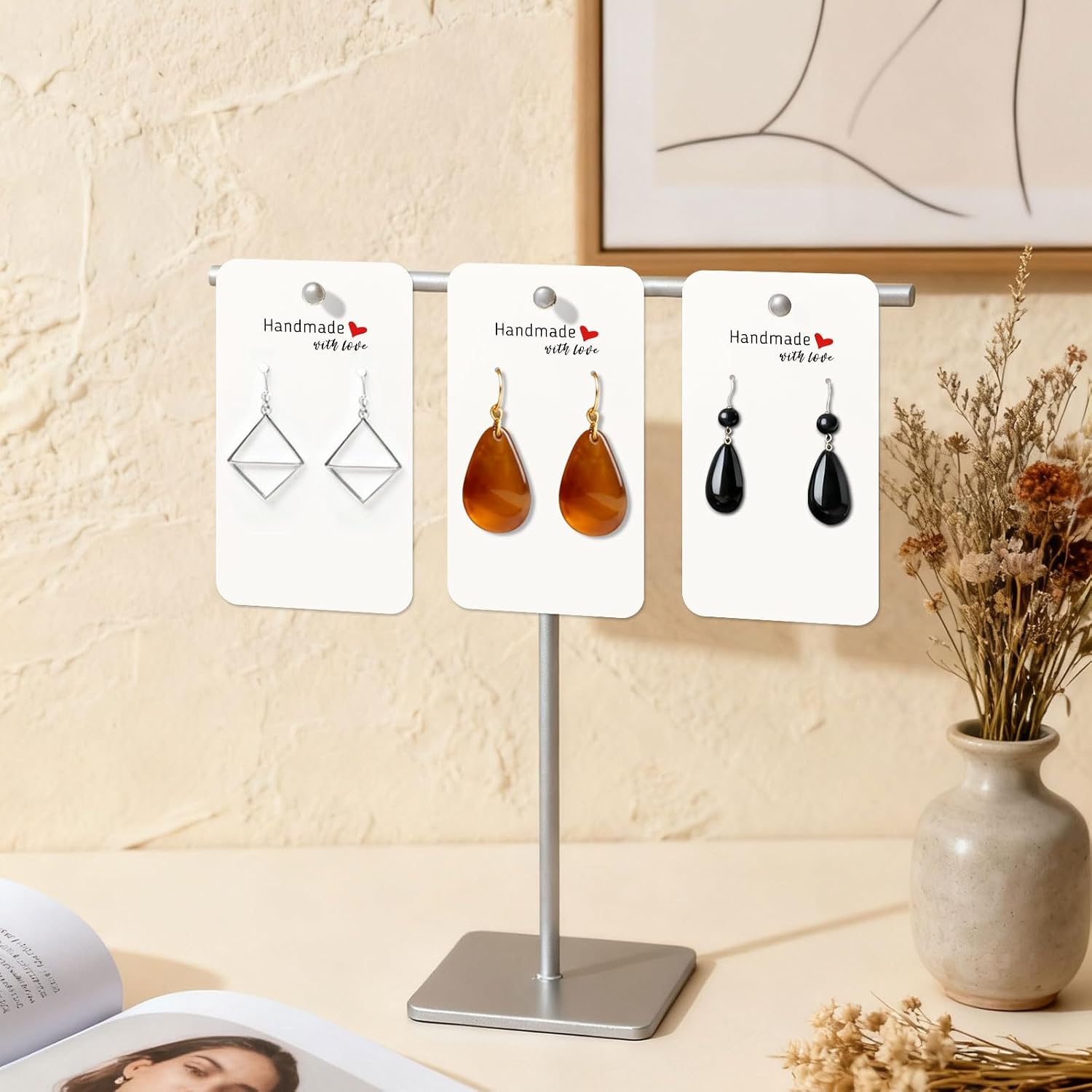 200-Pack Earring Display Cards Holder with 200 Bags & 400 Backs, Earring Packaging for Selling Jewelry, Handmade with Love Tags, White Cardboard