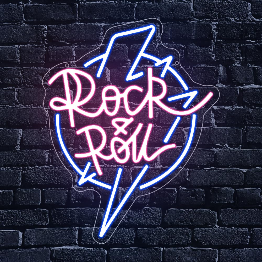 Neonowy szyld muzyczny, Rock and Roll LED, dekoracja ścienna, tło do muzyki na żywo, koncertu, studia muzycznego, baru, sypialni, klubu, na imprezę, prezent dla nastolatków i mężczyzn, zasilanie USB