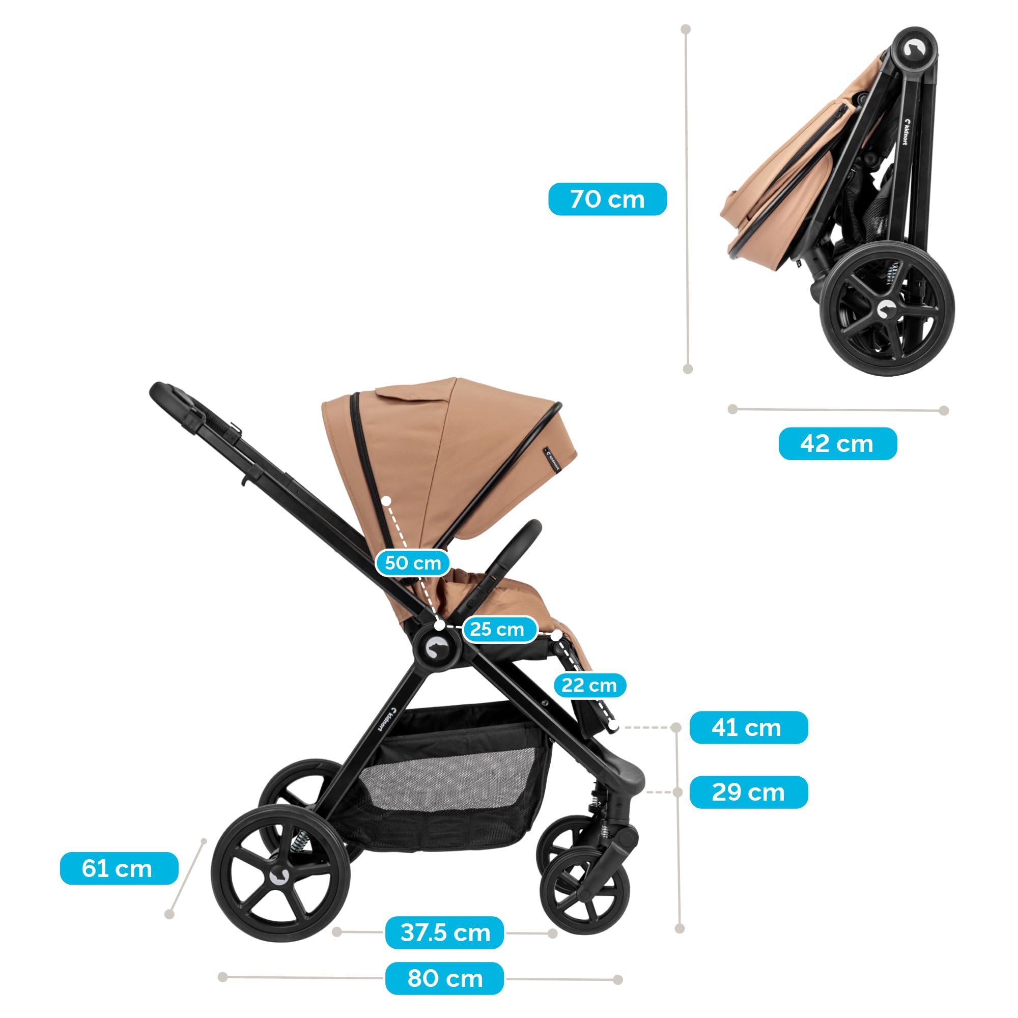 Älskar Passeggino reversibile, pieghevole, compatto, fino a 22 kg, schienale regolabile, tetto di protezione UV, cintura a 5 punti, copertura antipioggia, zanzariera, borsa grigio scuro