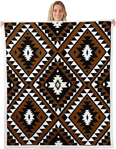 Manta rústica del oeste de 50 x 60 pulgadas para hombres, manta de forro polar azteca del suroeste de felpa bohemia manta de cama étnica mexicana