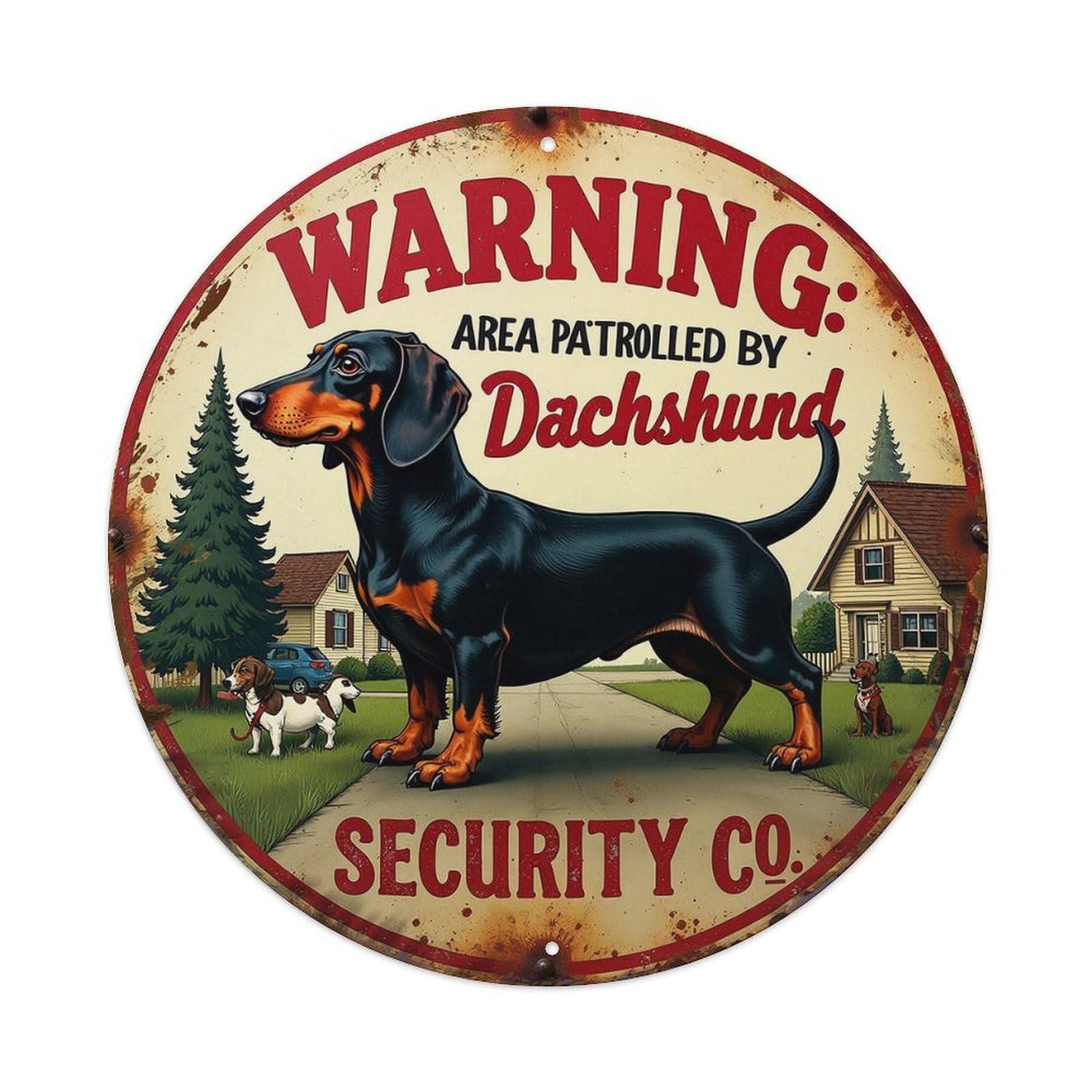 Jdyansheng Vintage Warning Dachshund Security Co Sign Tin Sign Metal Poster Metal Signs For Home Man Cave Bar Cafe Kitchen Laundry Room Wall Decorations 8X8 Inches
