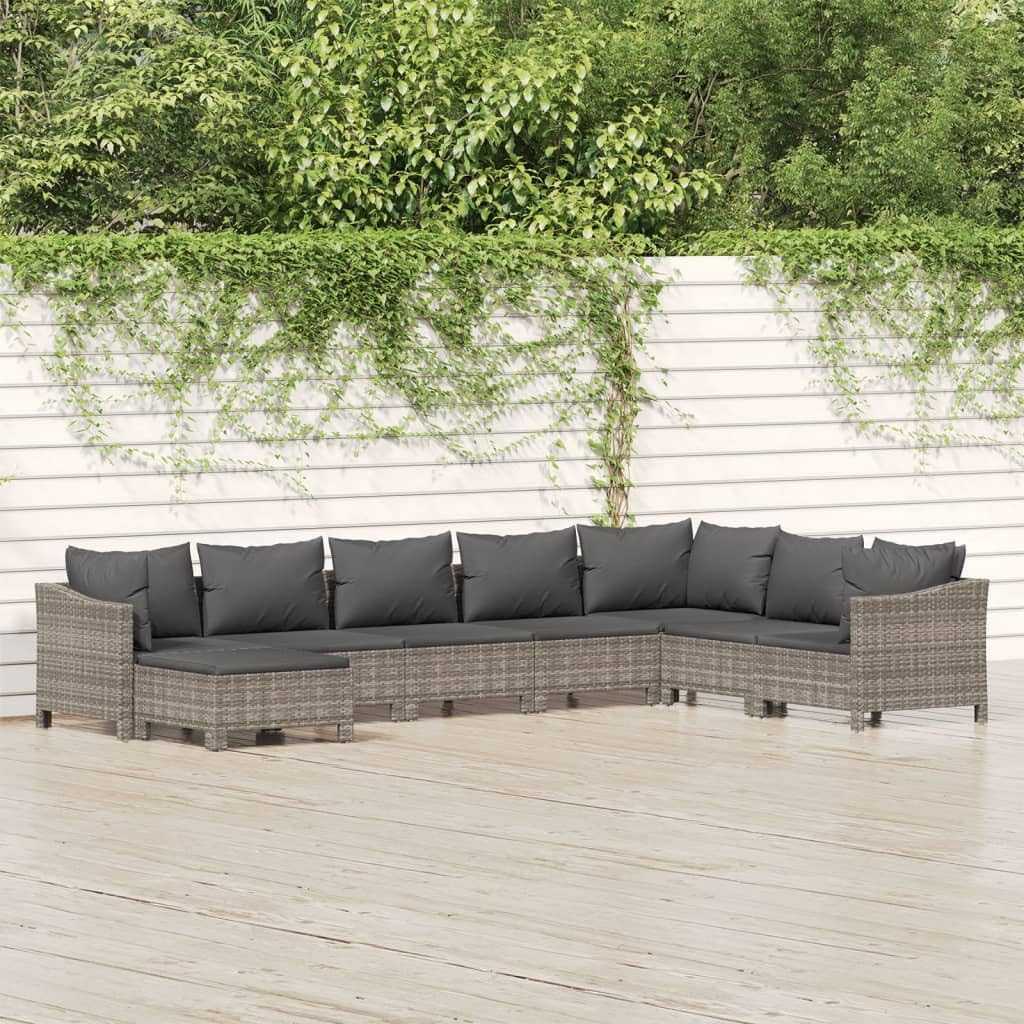 Set Divani da Giardino 8 Pezzi con Cuscini in Polyrattan Grigio