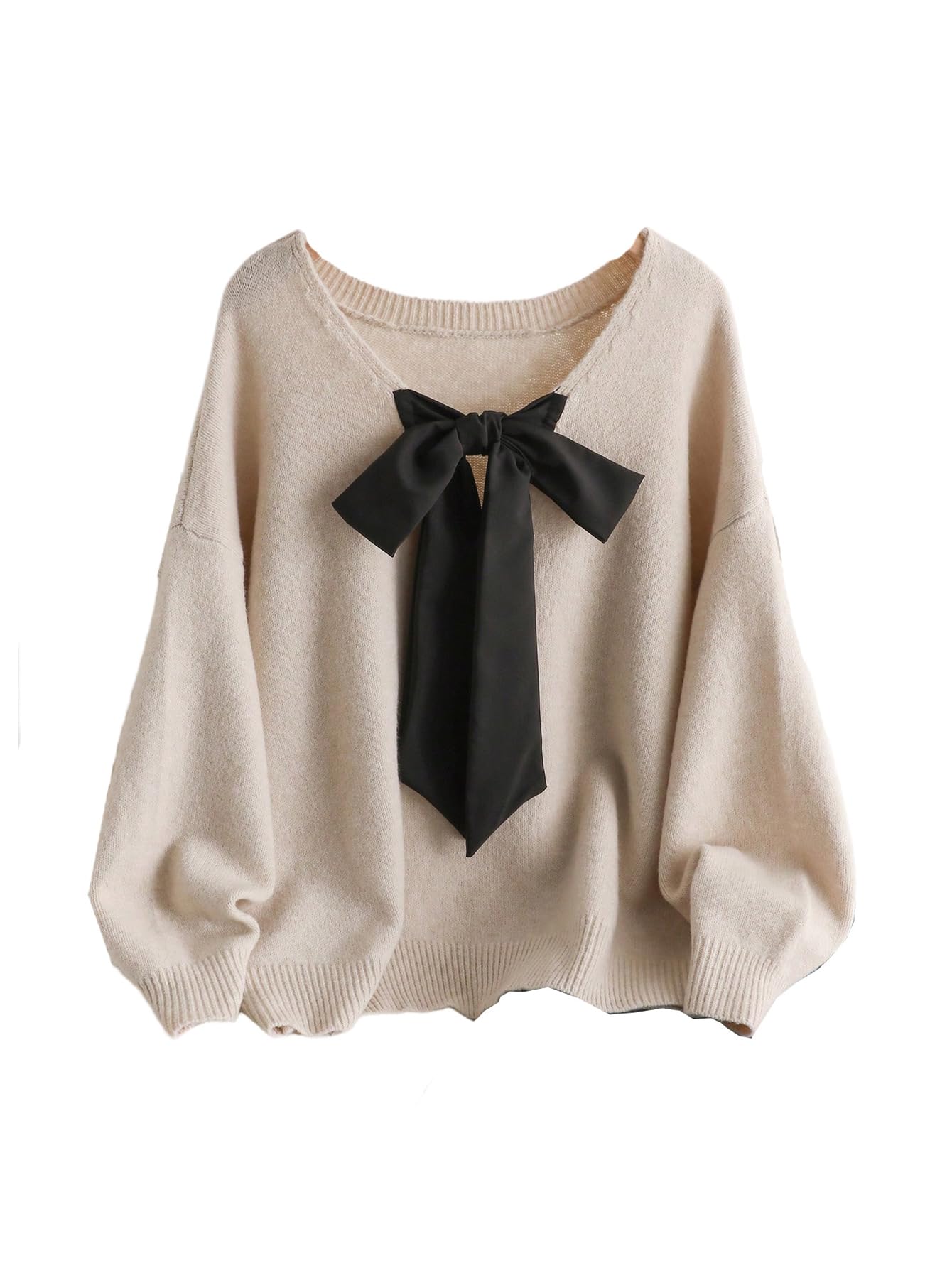 SOLY HUX Womens Plus Size Sweaters Pullover Bowknot V Neck Long Sleeve Knit Tops Fall Clothes