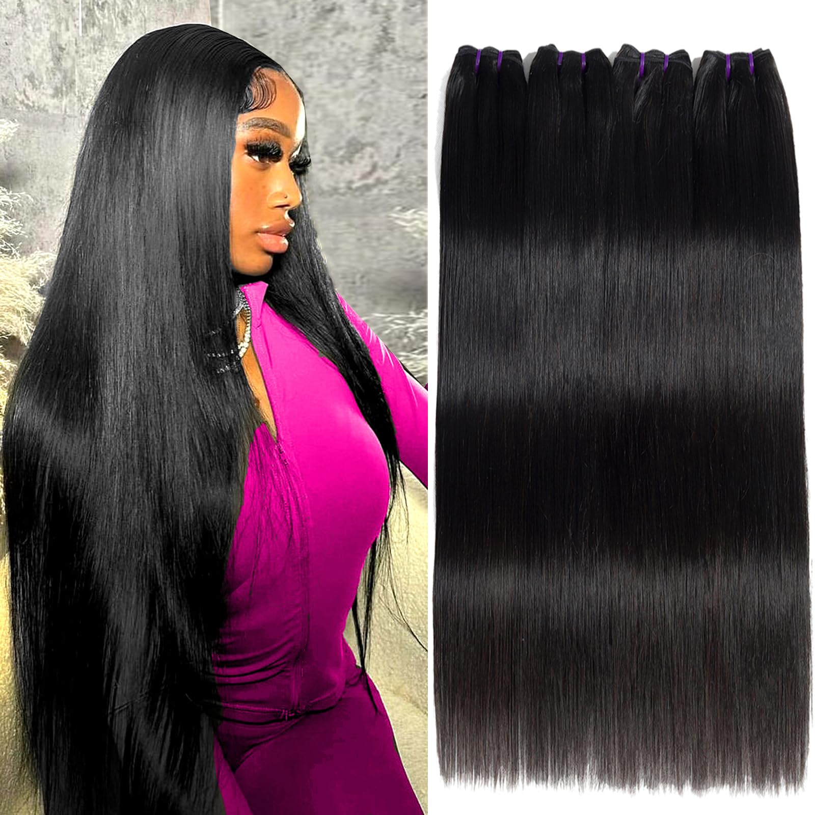 Beauty Queen Brazilian Straight Human Hair Bundles (14 16 18 20 Inch) 16A Grade 100% Unprocessed Virgin Weave Thick 4 Bundles Remy Hair Extensions for