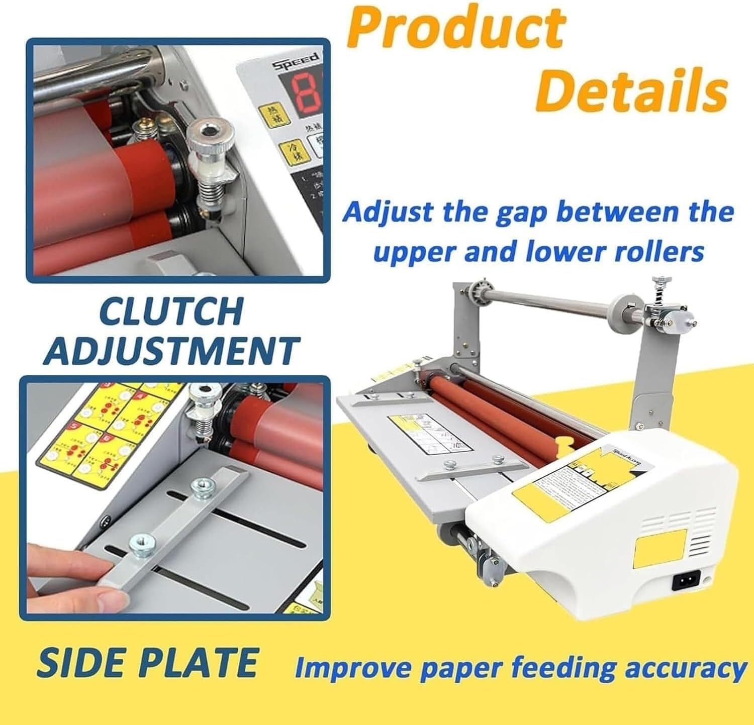 Hot and Cold Roller Press, Single/Double-Sided Laminating Machine, Equipped with Adjustable Speed 0.3~3M/min, 9-Level Speed Adjustment, for Photos