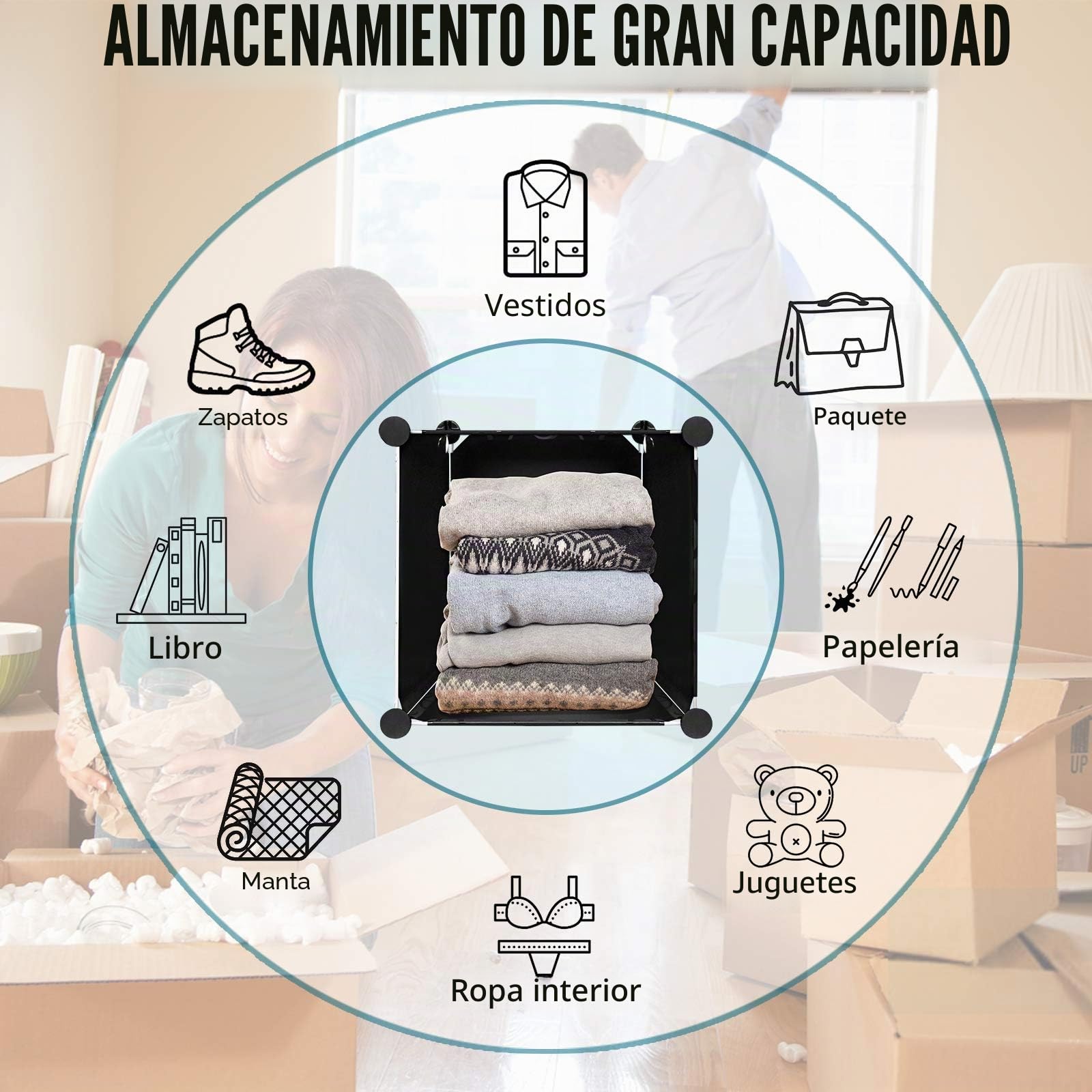 FIVMEN Armario negro con 16 cubos para manualidades, armario de plástico con puerta, sistema de estantería, 140 cm de ancho