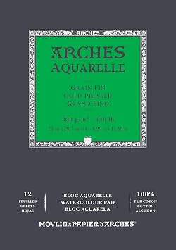 ARCHES Aquarelle 100% Fine 300 g Glued Pad A4 12 Sheets Natural White Colour FILA A1795091