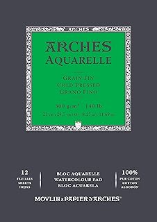 ARCHES A1795091 Aquarelle 100% fein 300 g geleimter A4 Block 12 Blatt naturweiß