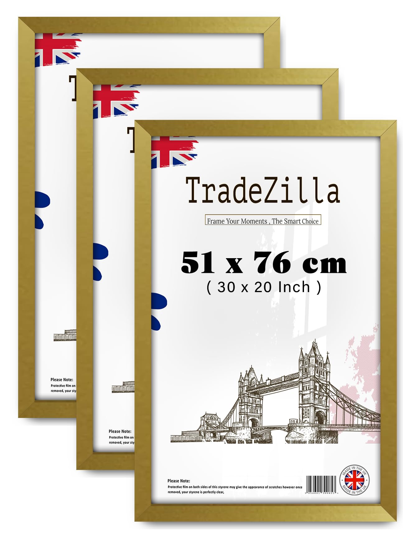 Tradezilla Gold Pack Of 3 Eton Wood Art Frame (51 X 76 Cm) Mdf Poster Frame For Home & Office Wall Décor, Classic Wood Finish, Ideal For Posters & Professional Display [ ]